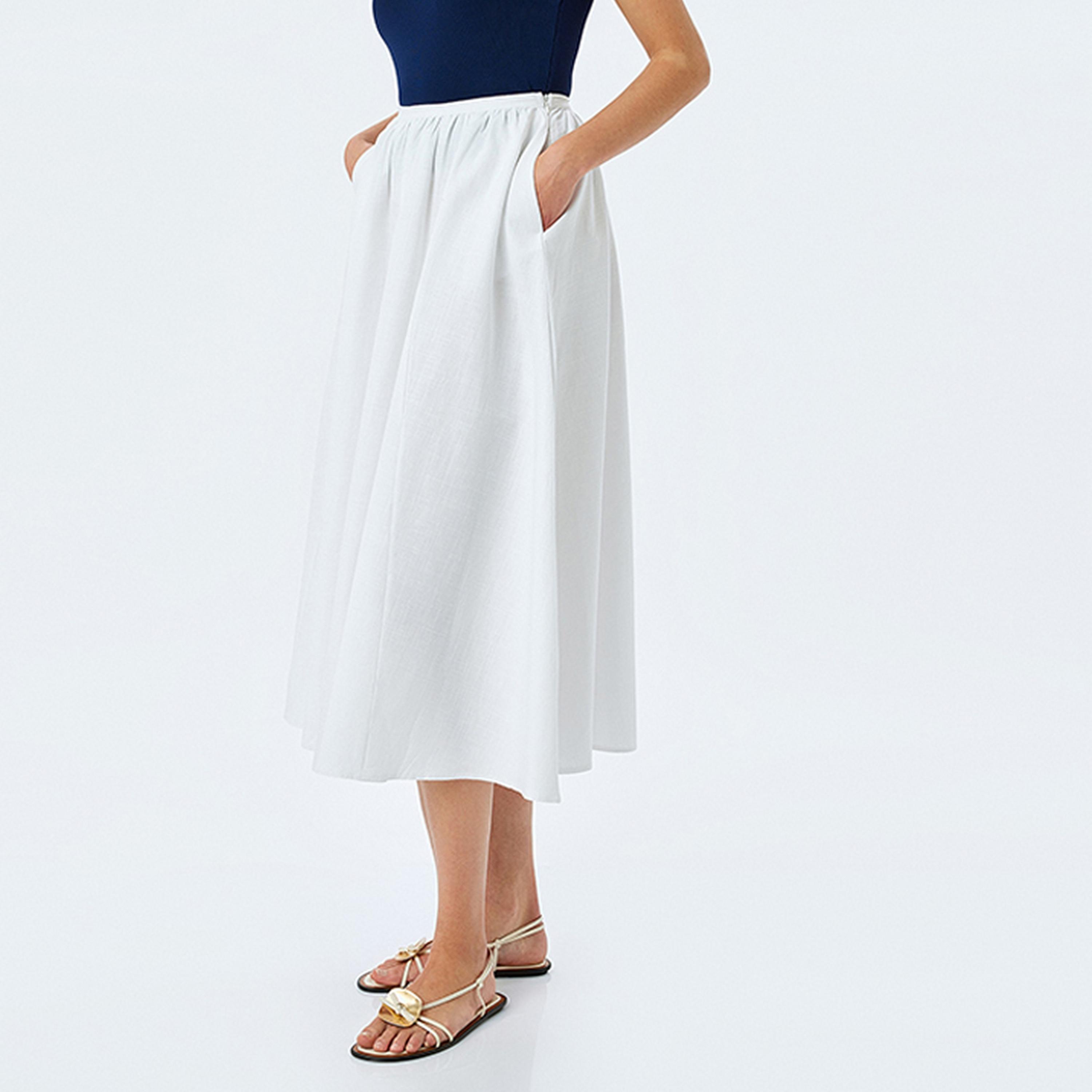 KOTON Gathered A-Line Women's Midi Skirt-women-clothing-bottoms-skirts-image-1