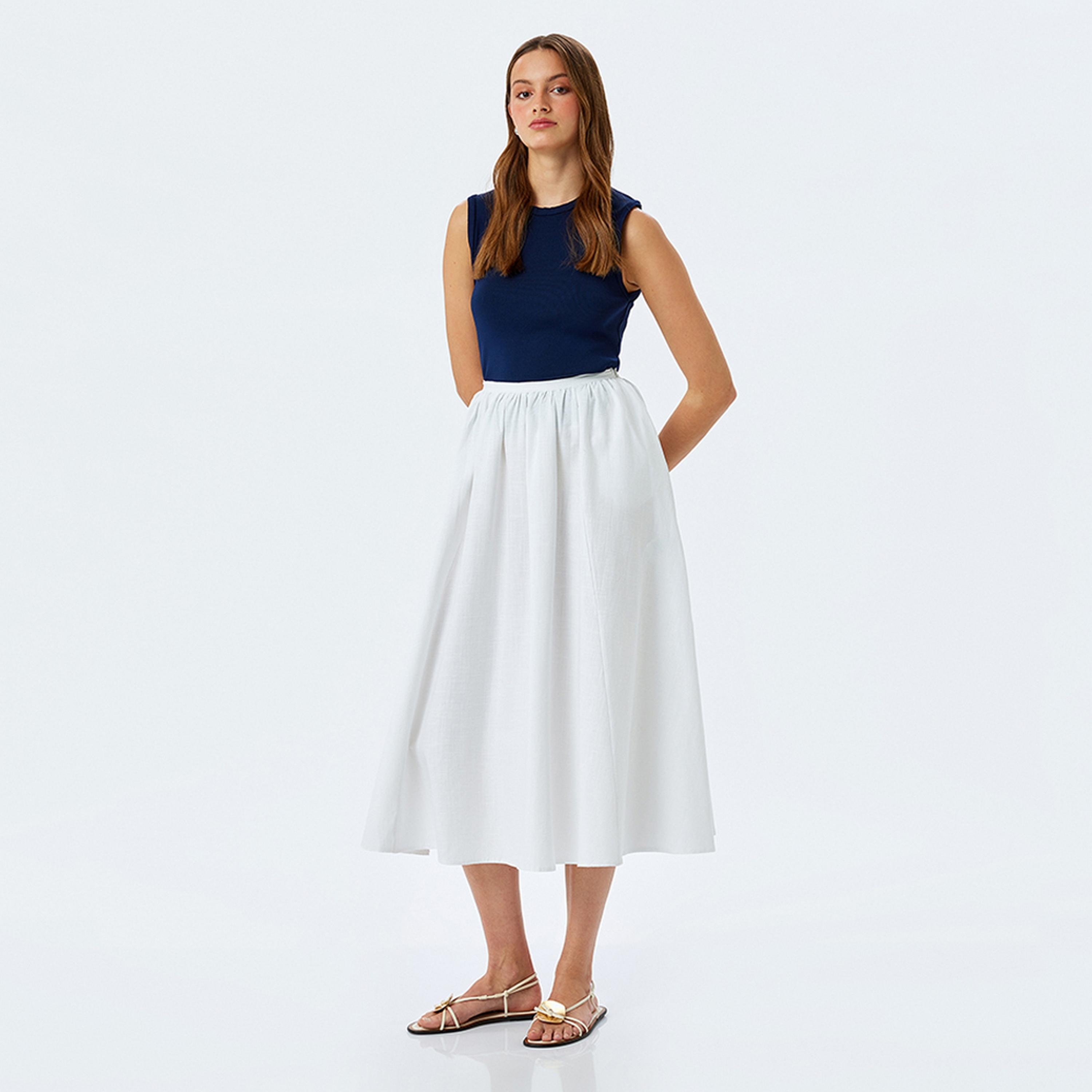 KOTON Gathered A-Line Women's Midi Skirt-women-clothing-bottoms-skirts-image-2