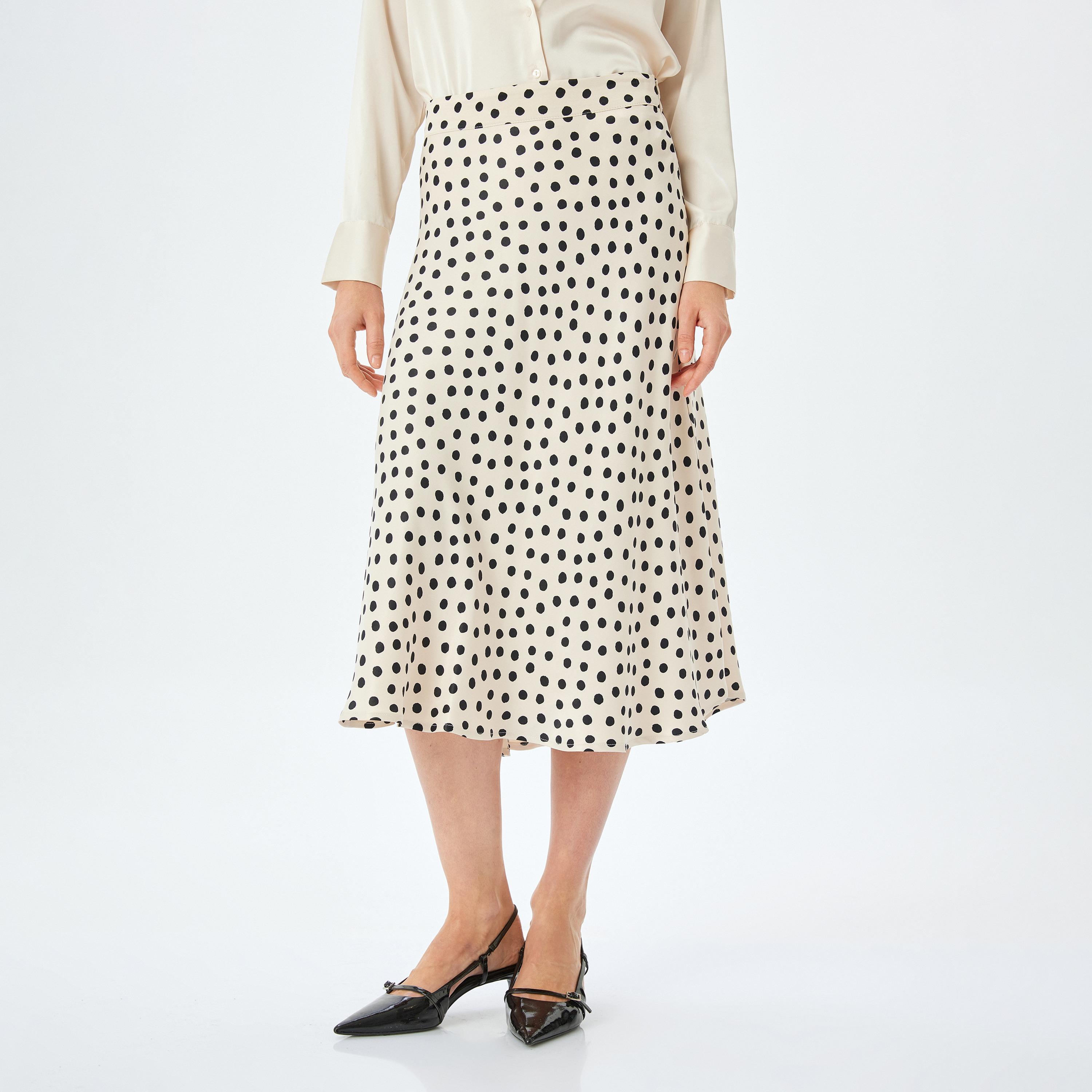 Koton Polka Dot Concealed Zip Women's Midi Skirt-women-clothing-bottoms-skirts-image-1