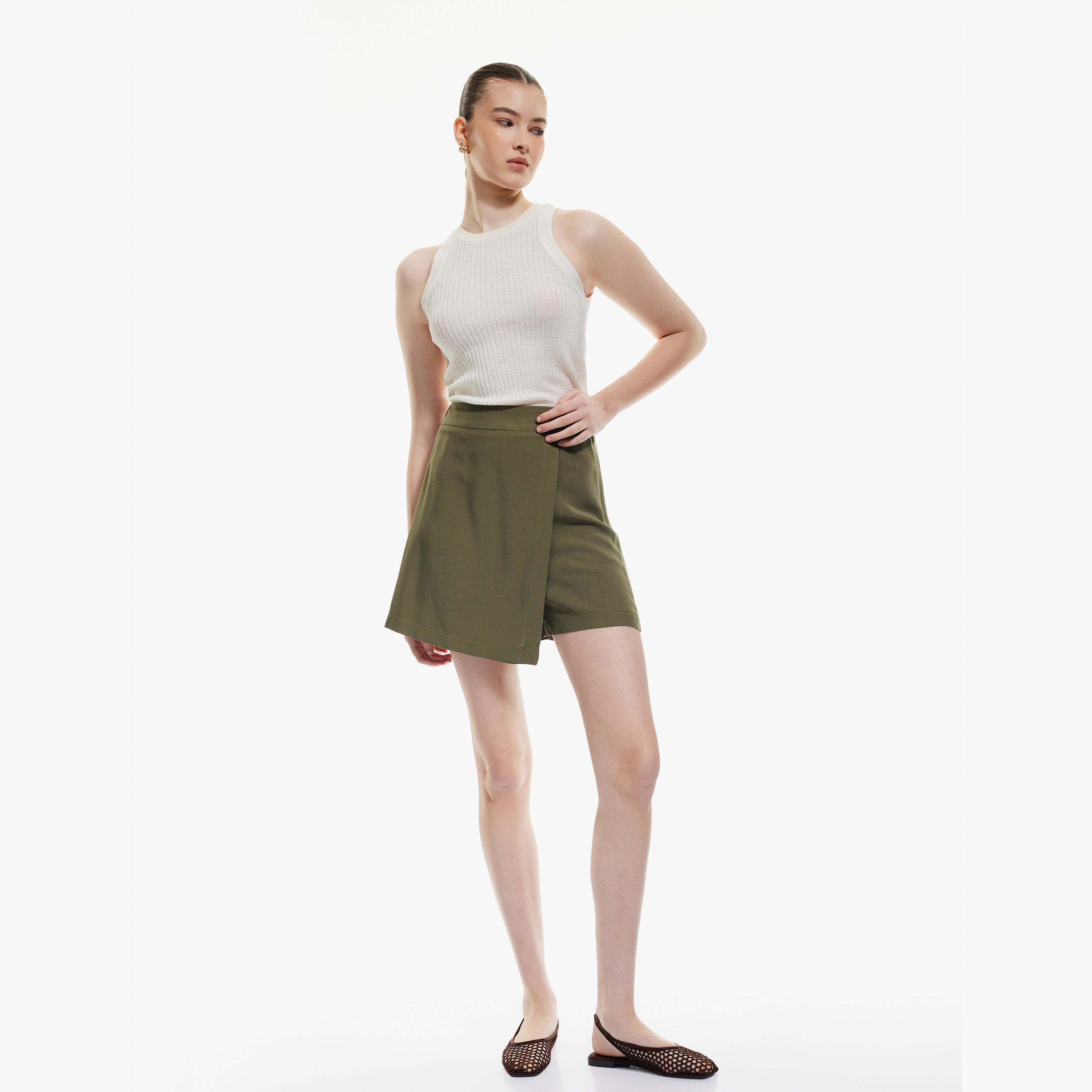 KOTON Green Wrap Women's Mini Skort-women-clothing-bottoms-skirts-image-2