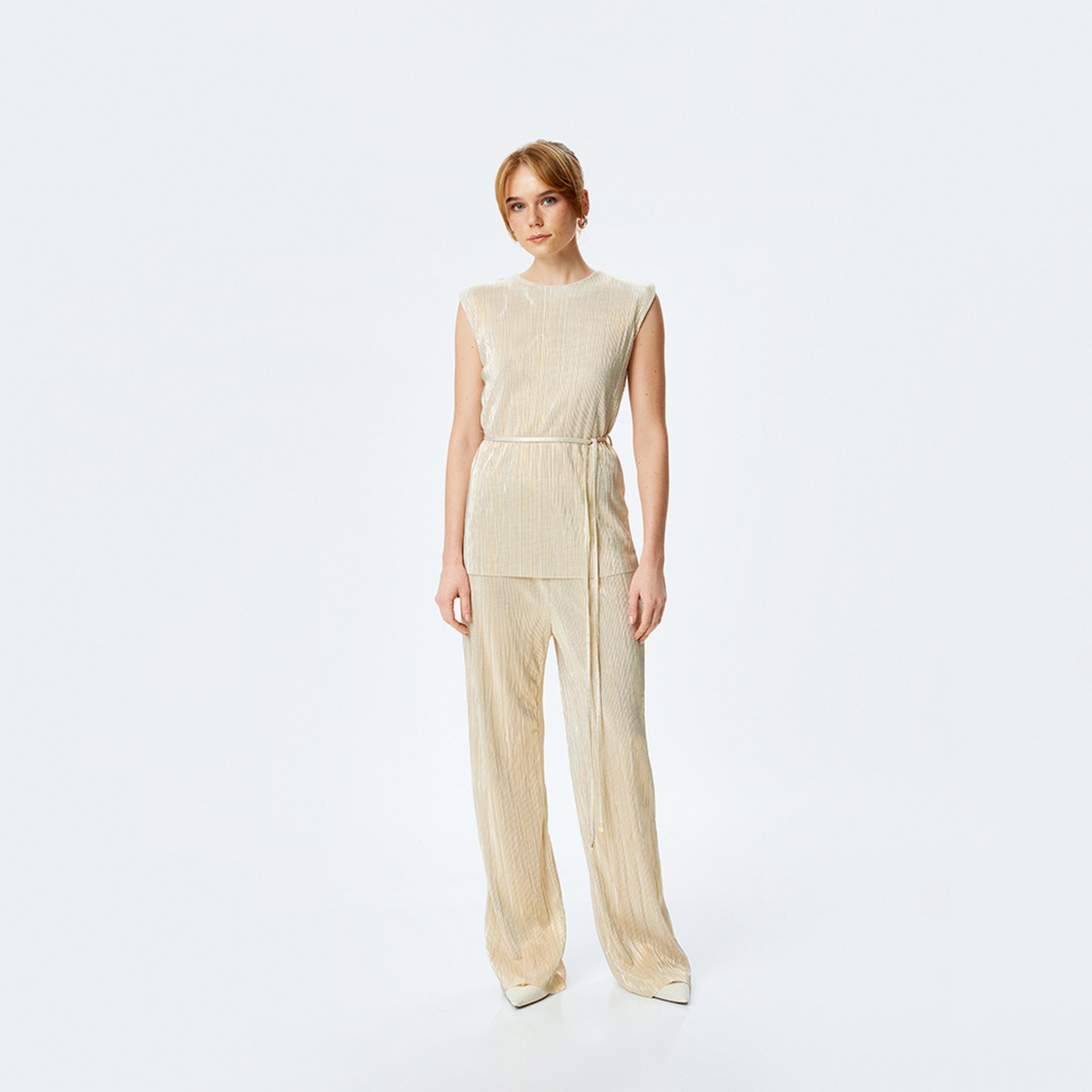 KOTON Gold Textured Round Neck Sleeveless Women's Top-women-clothing-shirtsandblouses-blouses-image-2