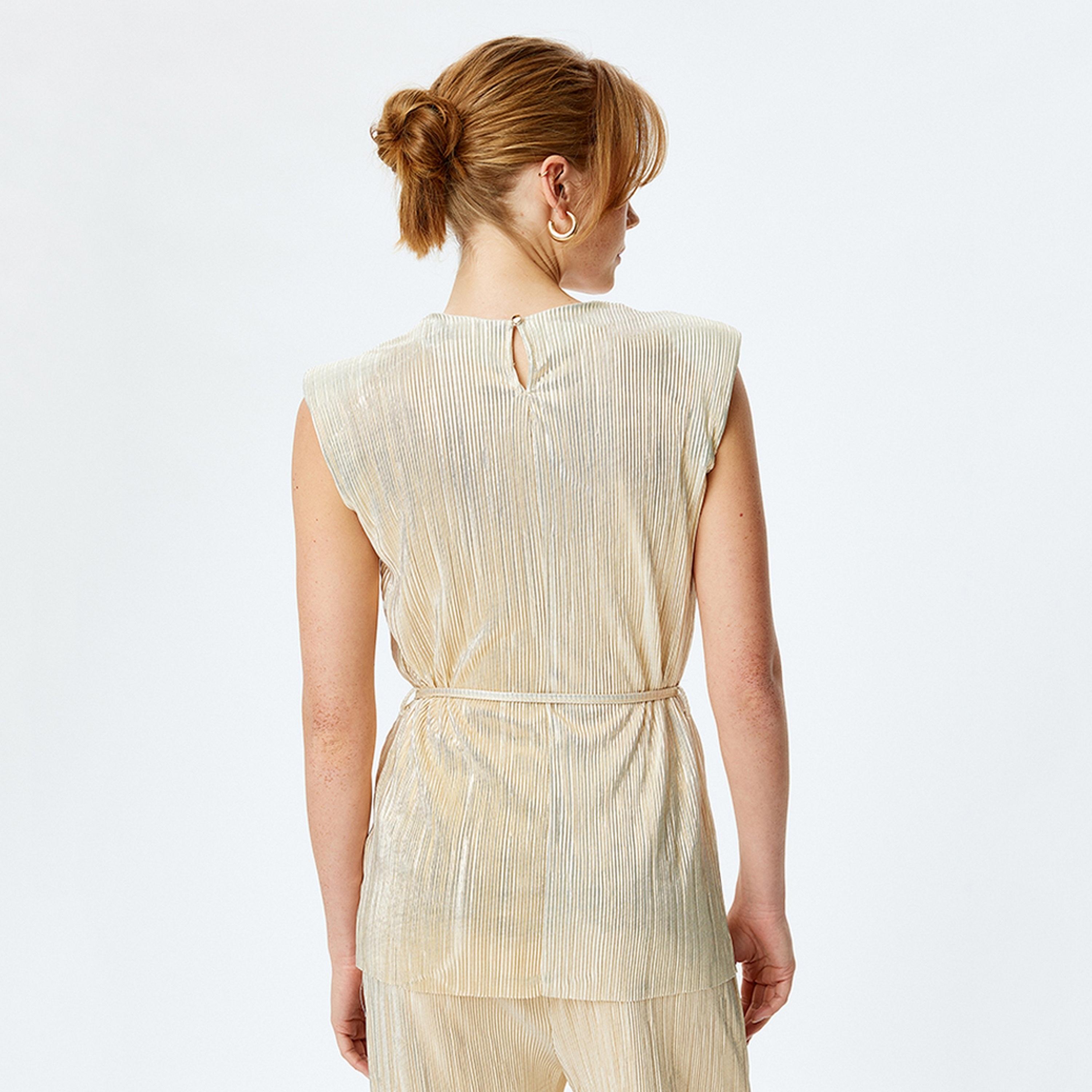 KOTON Gold Textured Round Neck Sleeveless Women's Top-women-clothing-shirtsandblouses-blouses-image-3