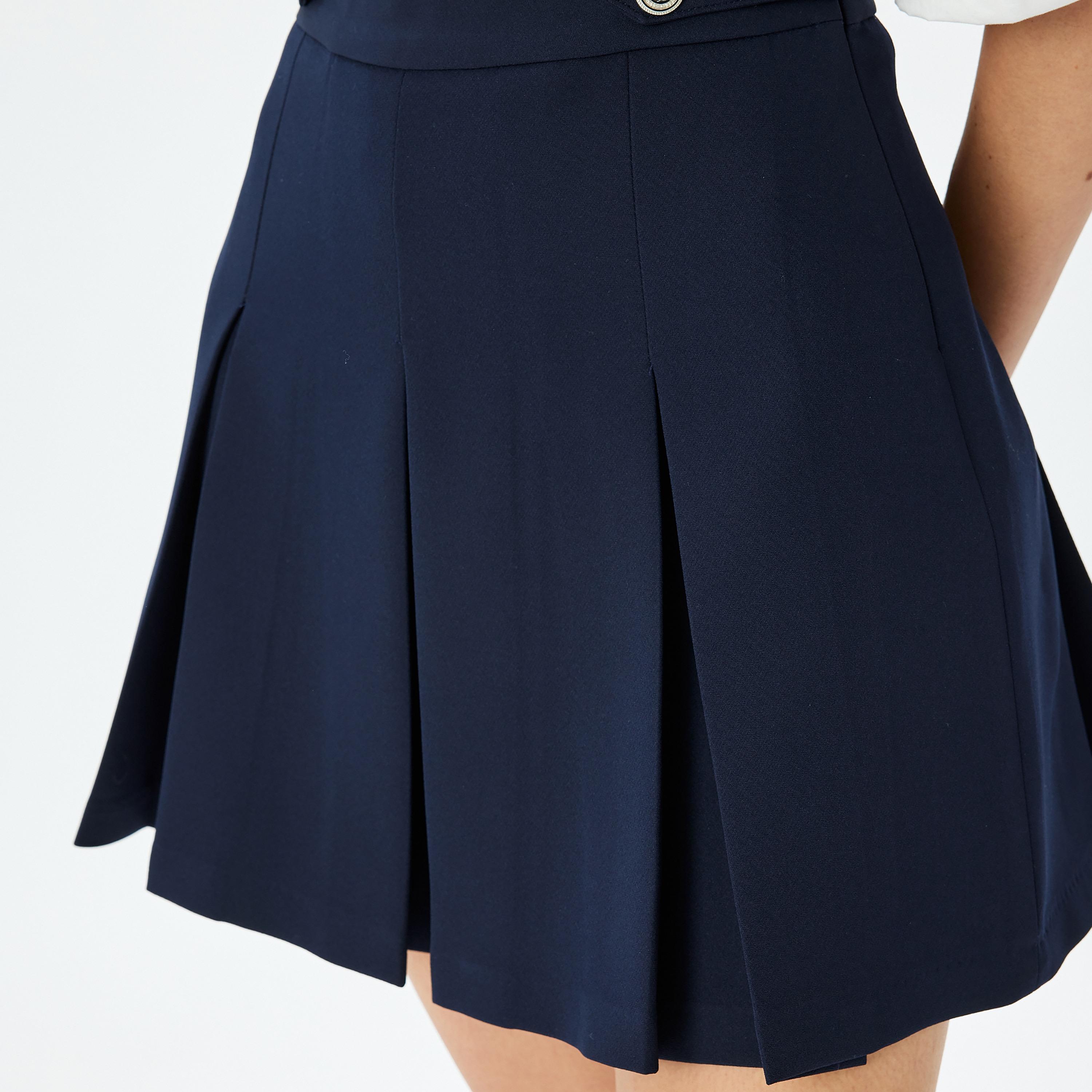 Koton Blue Pleated Concealed Zip Women's Mini Skirt-women-clothing-bottoms-skirts-image-4