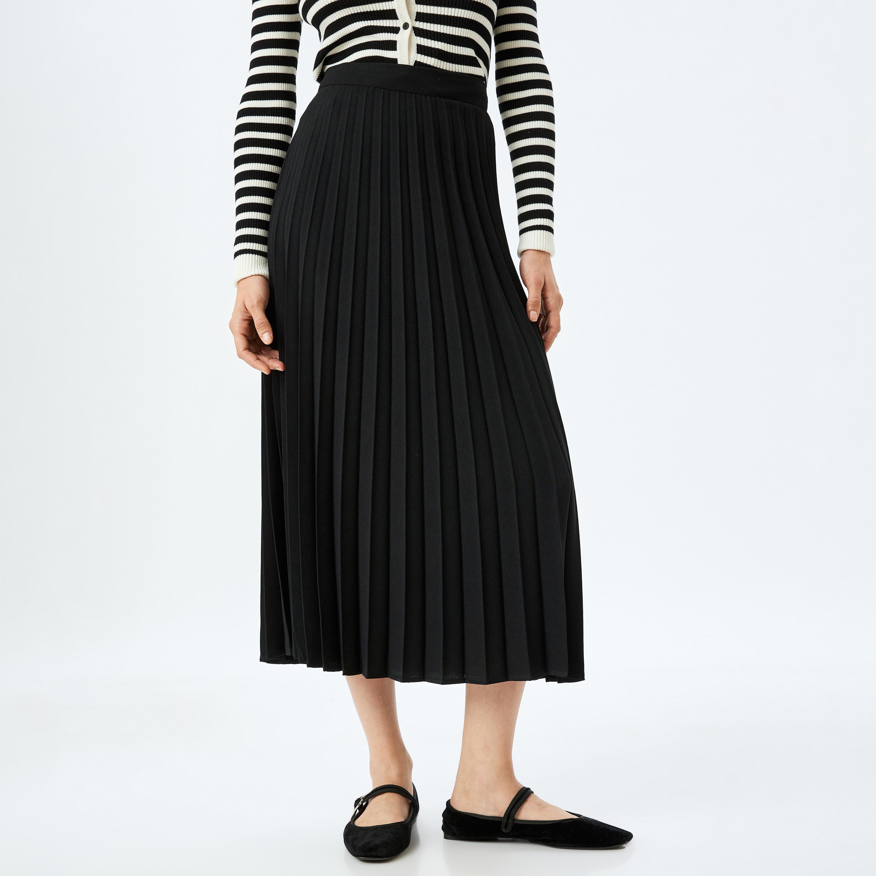 Koton Pleated Concealed Zip Women's Midi Skirt-women-clothing-bottoms-skirts-image-1