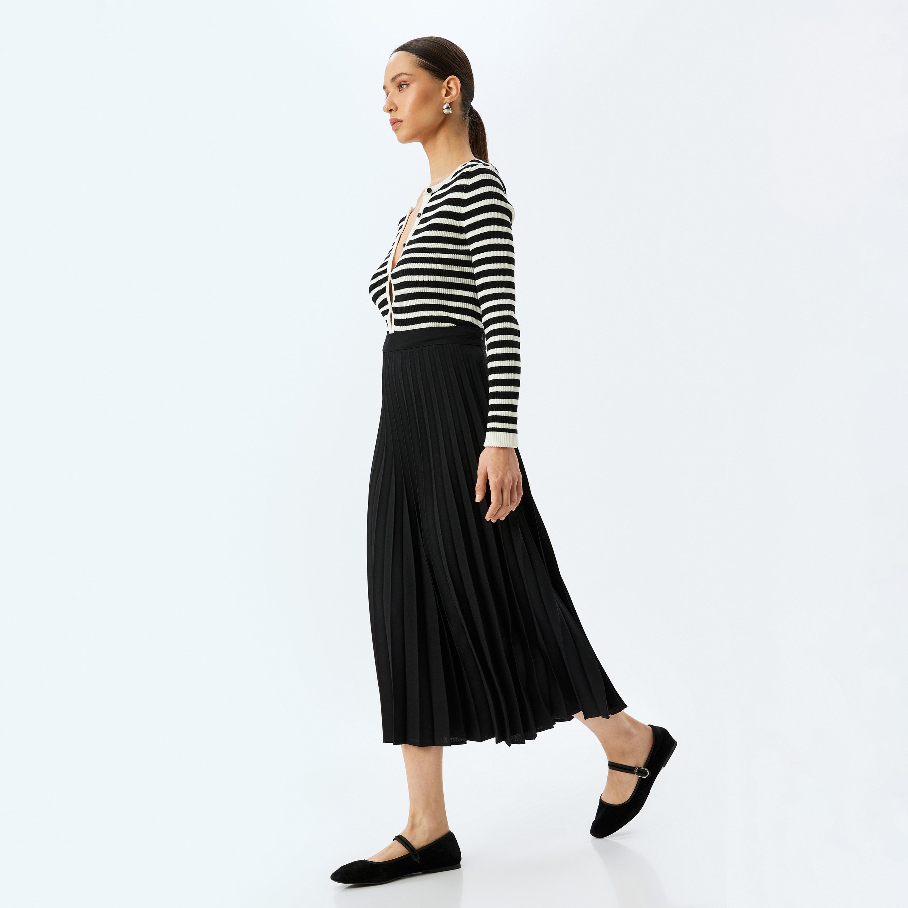 Koton Pleated Concealed Zip Women's Midi Skirt-women-clothing-bottoms-skirts-image-2