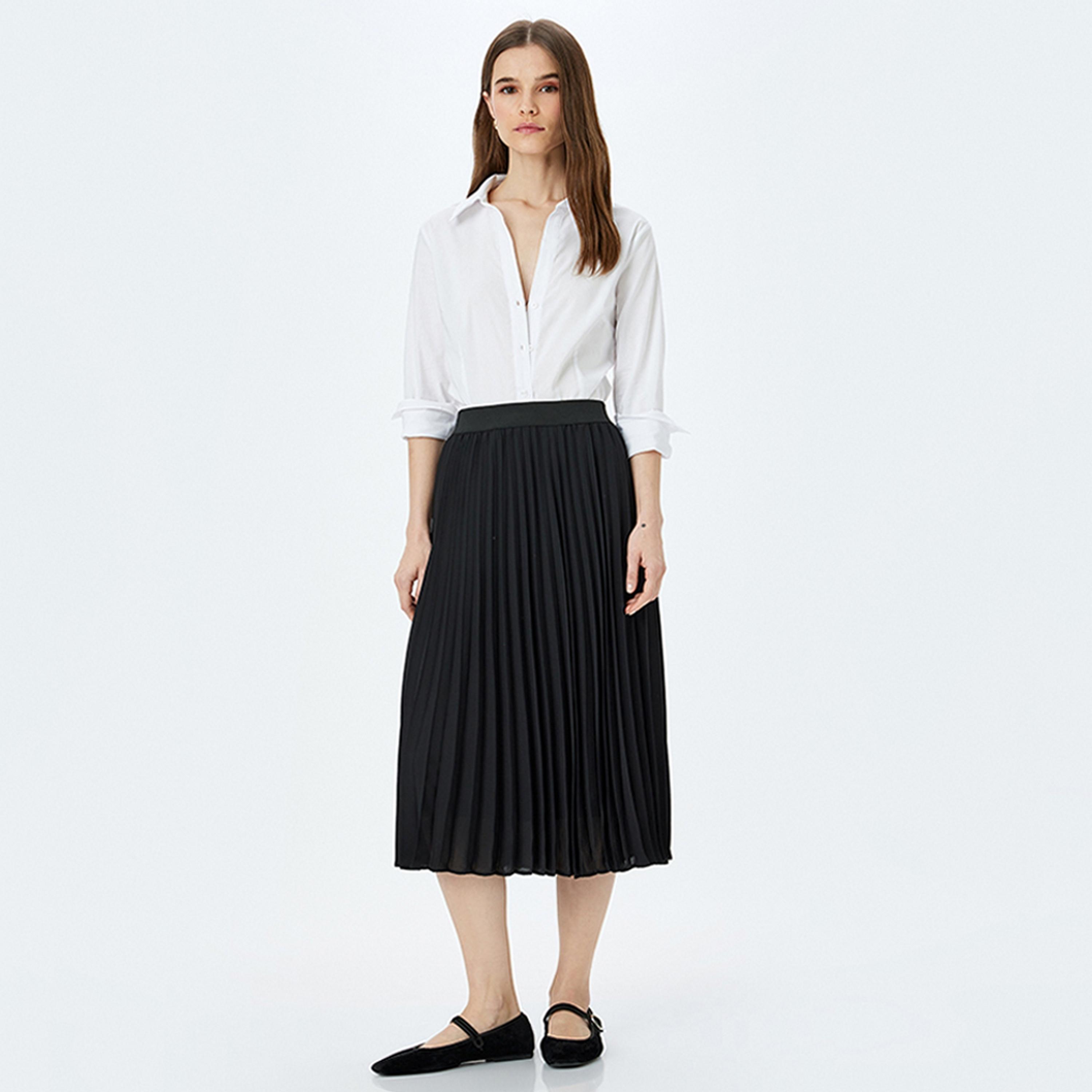 KOTON Pleated A-Line Women's Midi Skirt-women-clothing-bottoms-skirts-image-2