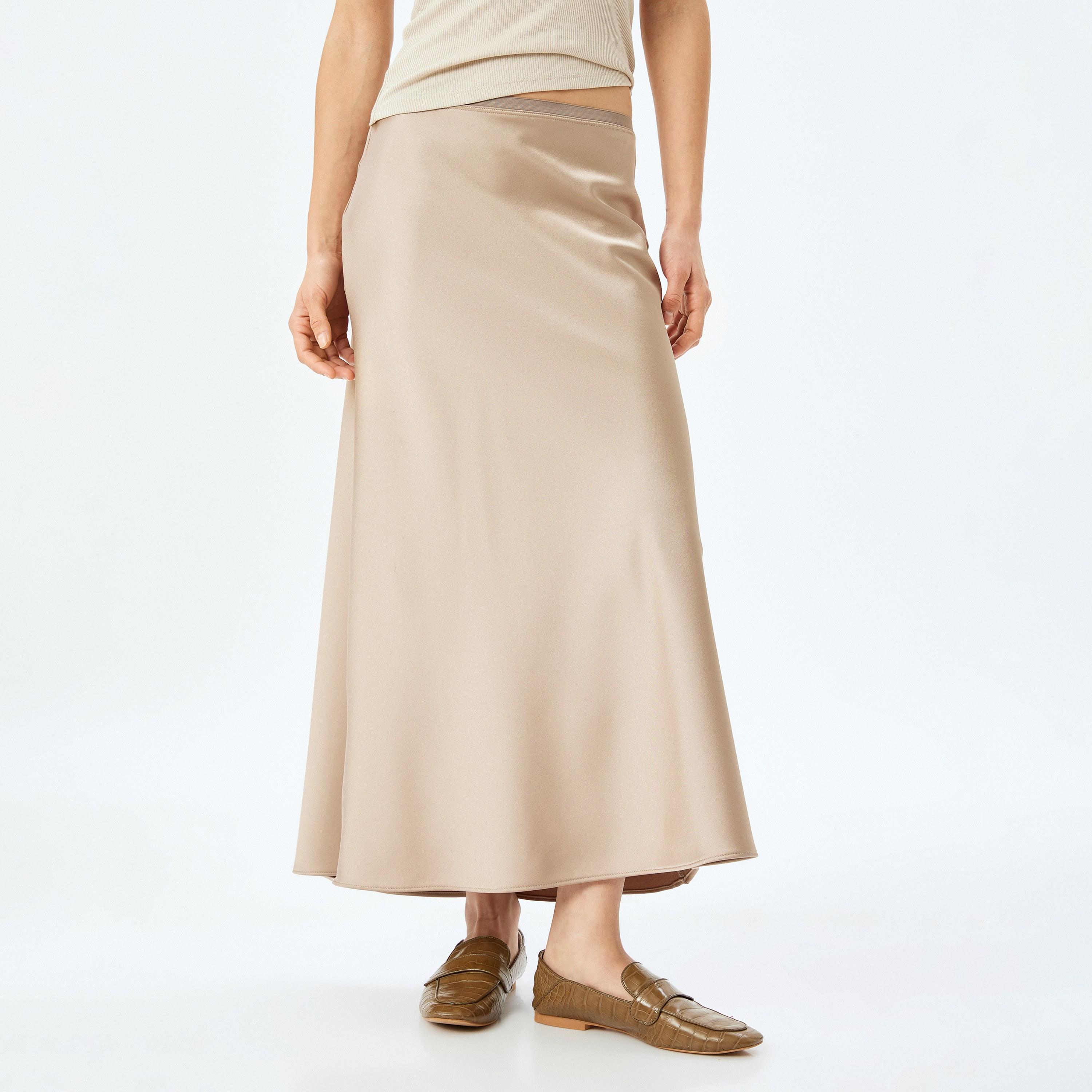 Koton Brown Plain Concealed Zip Women's Maxi Skirt-women-clothing-bottoms-skirts-image-1