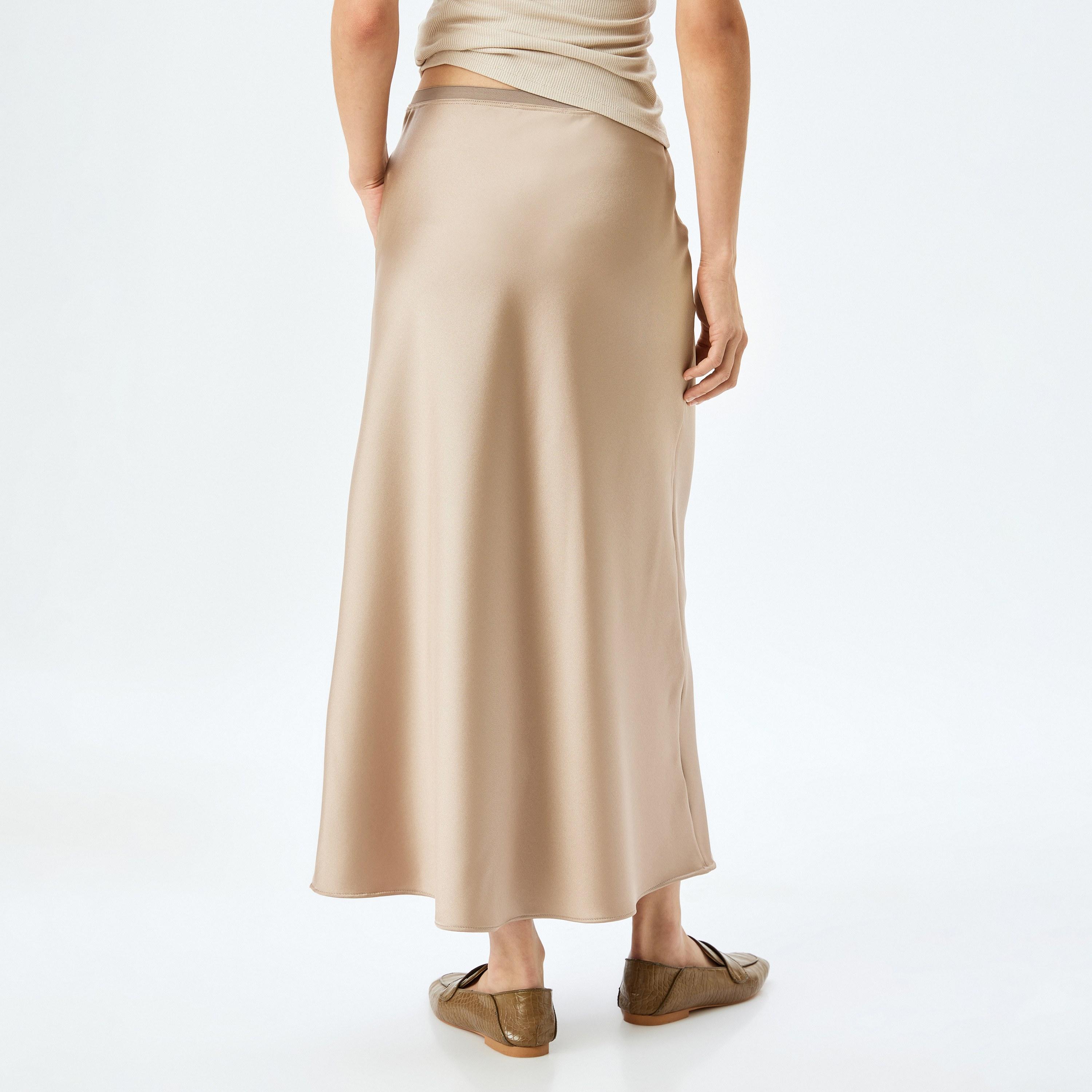 Koton Brown Plain Concealed Zip Women's Maxi Skirt-women-clothing-bottoms-skirts-image-3