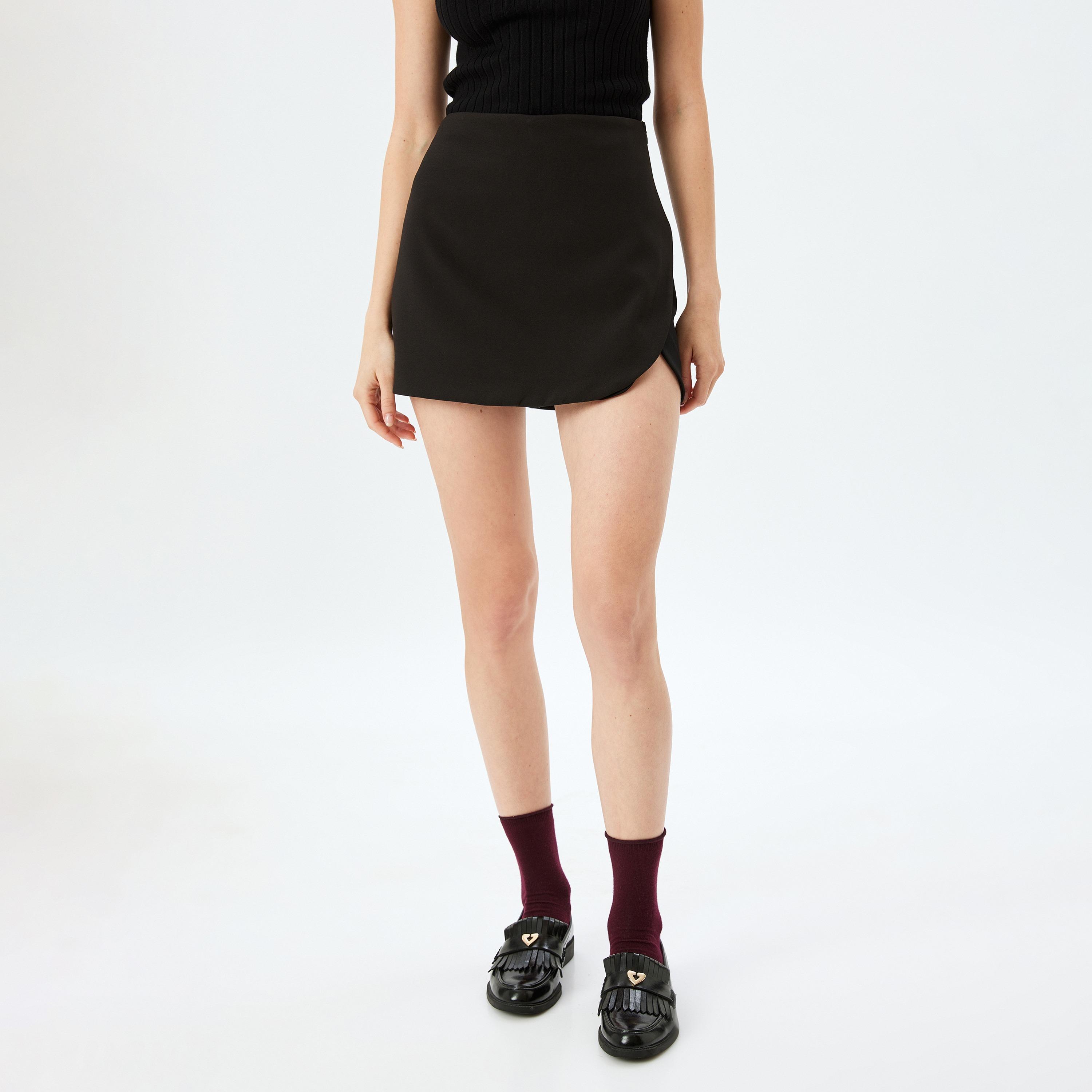 كوتون بلاك بلاين بسحاب مخفي من سكورت نسائي لفافة-women-clothing-bottoms-skirts-image-1