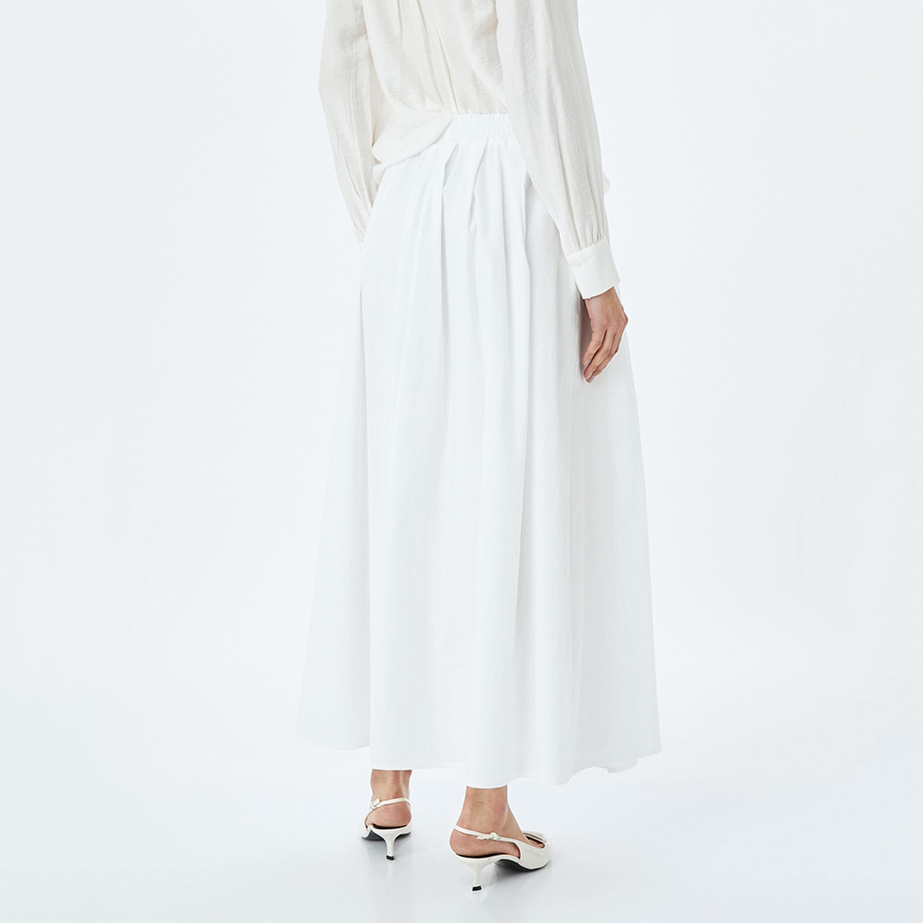 تنورة ماكسي نسائية بقصة ايه-لاين بتصميم مزموم من كوتون.-women-clothing-bottoms-skirts-image-3