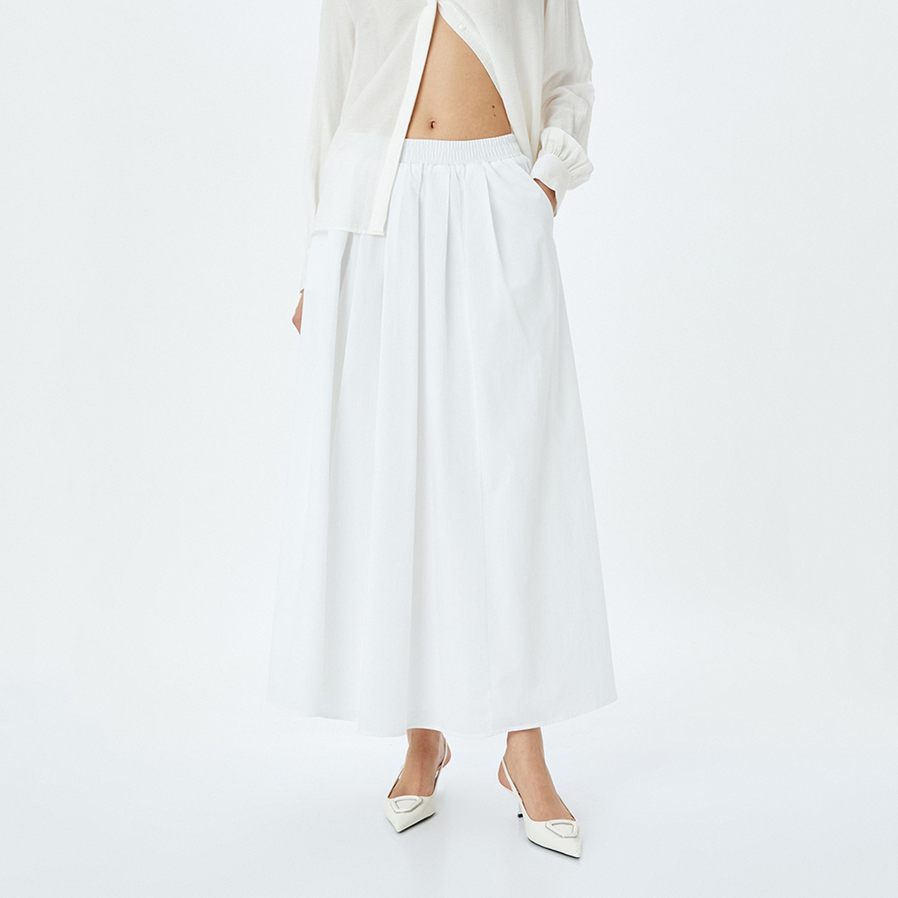 تنورة ماكسي نسائية بقصة ايه-لاين بتصميم مزموم من كوتون.-women-clothing-bottoms-skirts-image-4