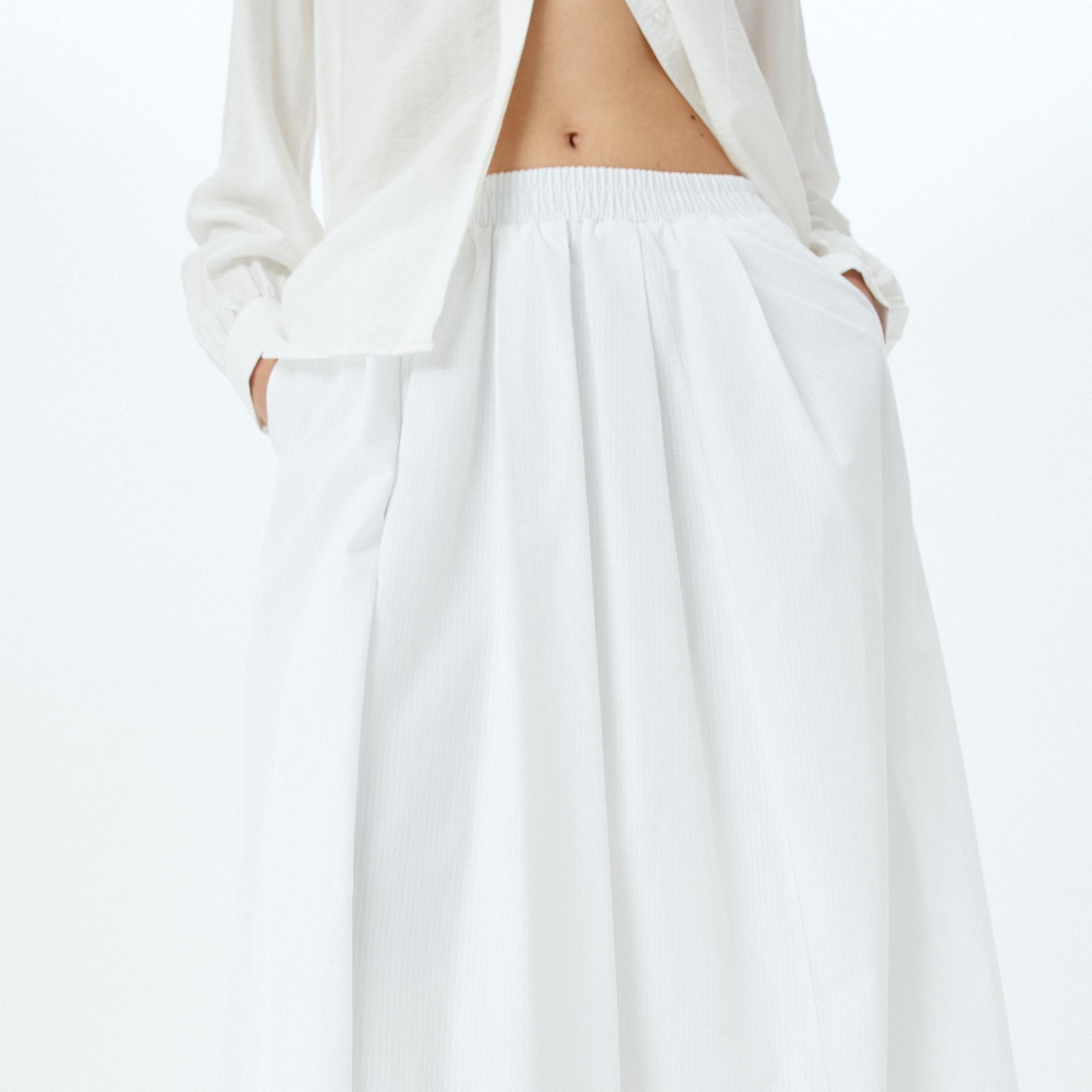 تنورة ماكسي نسائية بقصة ايه-لاين بتصميم مزموم من كوتون.-women-clothing-bottoms-skirts-image-5