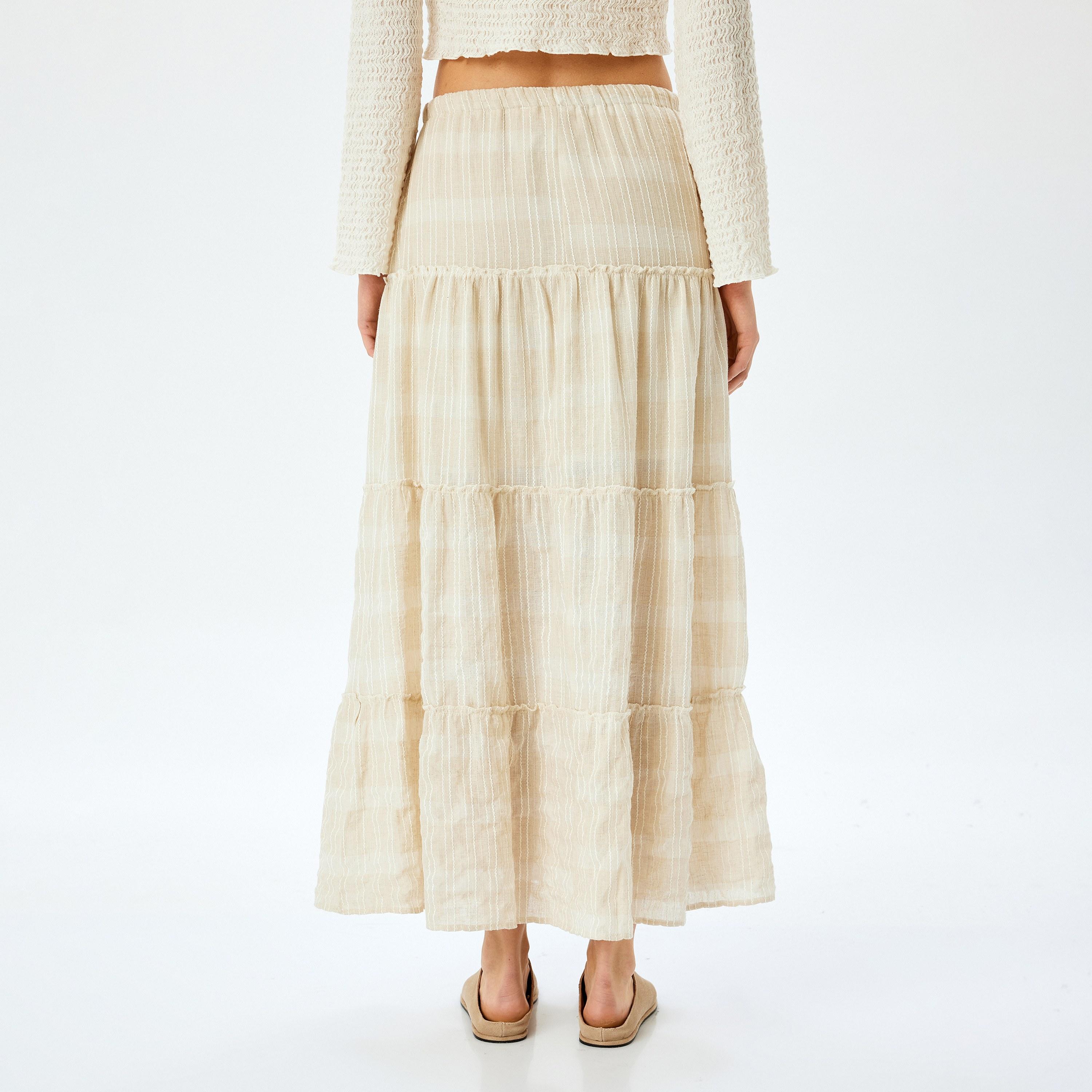 Koton Beige Textured Drawstring Women's Maxi Skirt-women-clothing-bottoms-skirts-image-3