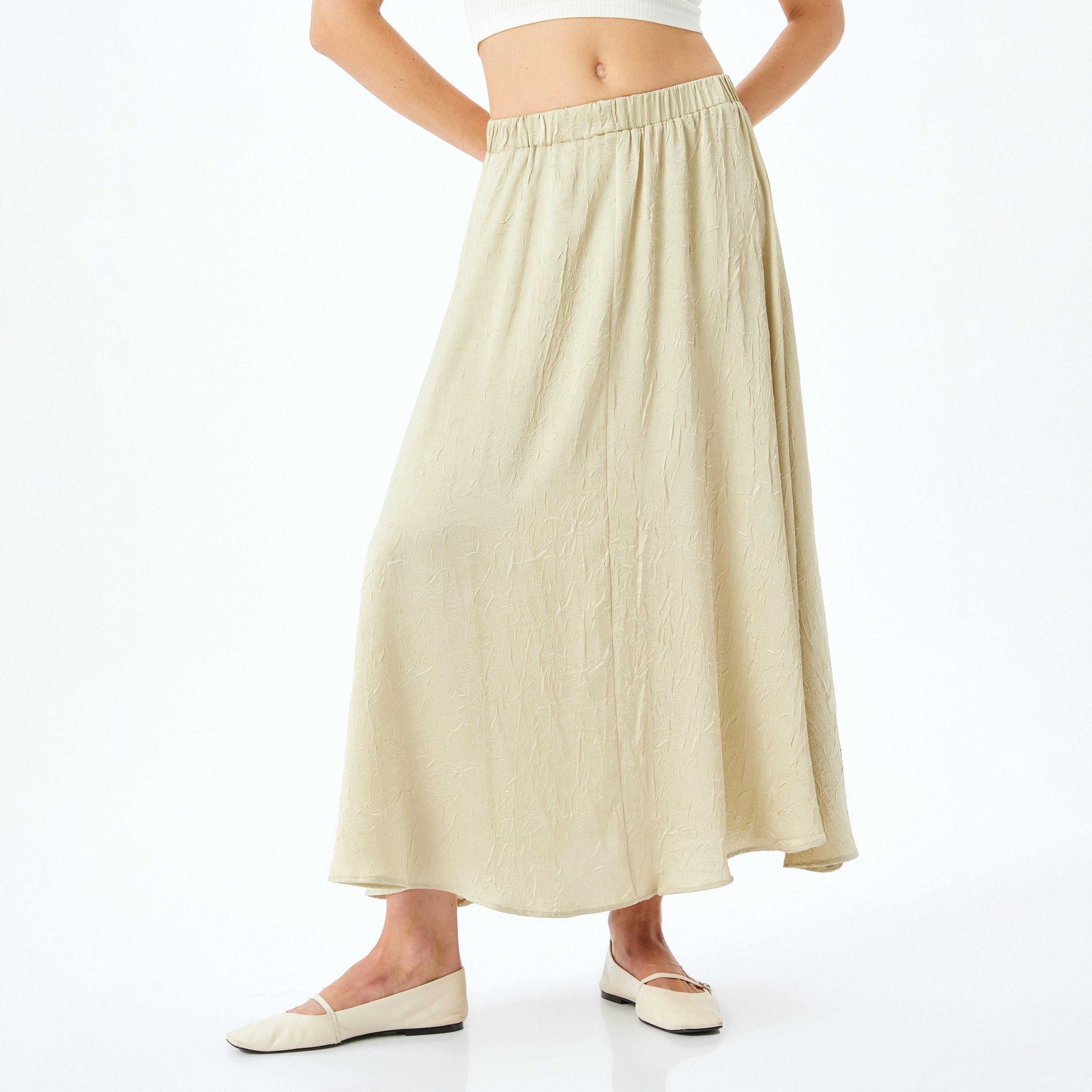 Koton Green Textured Elasticated Waist Women's Flared Maxi Skirt-women-clothing-bottoms-skirts-image-1
