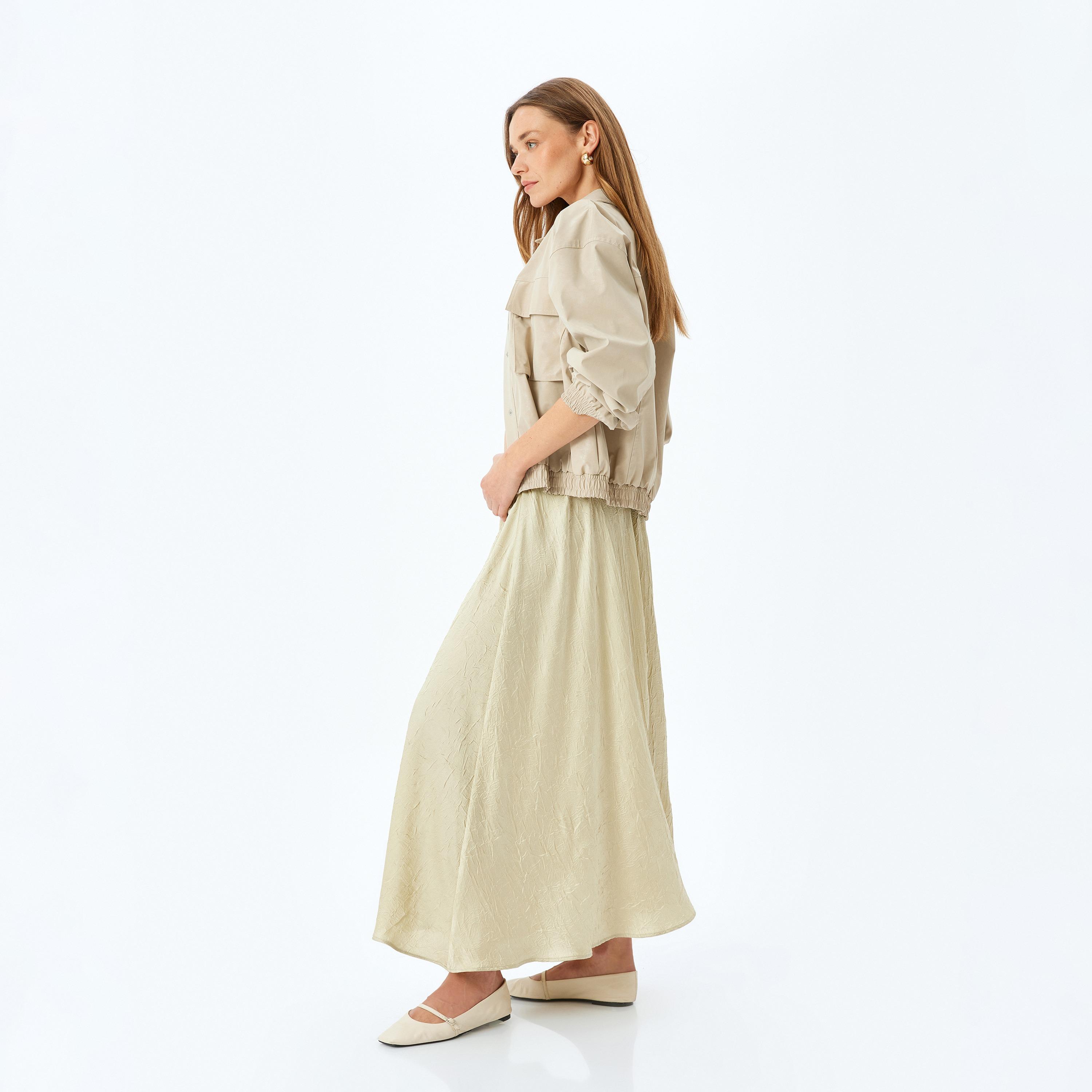 Koton Green Textured Elasticated Waist Women's Flared Maxi Skirt-women-clothing-bottoms-skirts-image-2