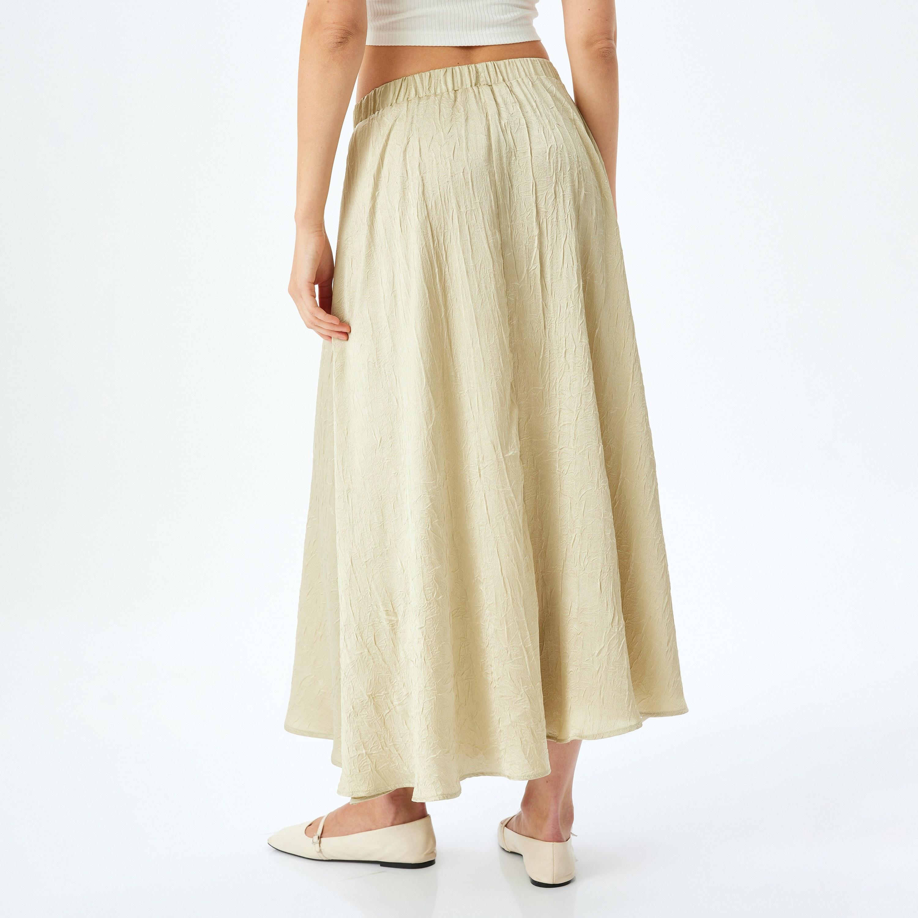 Koton Green Textured Elasticated Waist Women's Flared Maxi Skirt-women-clothing-bottoms-skirts-image-3