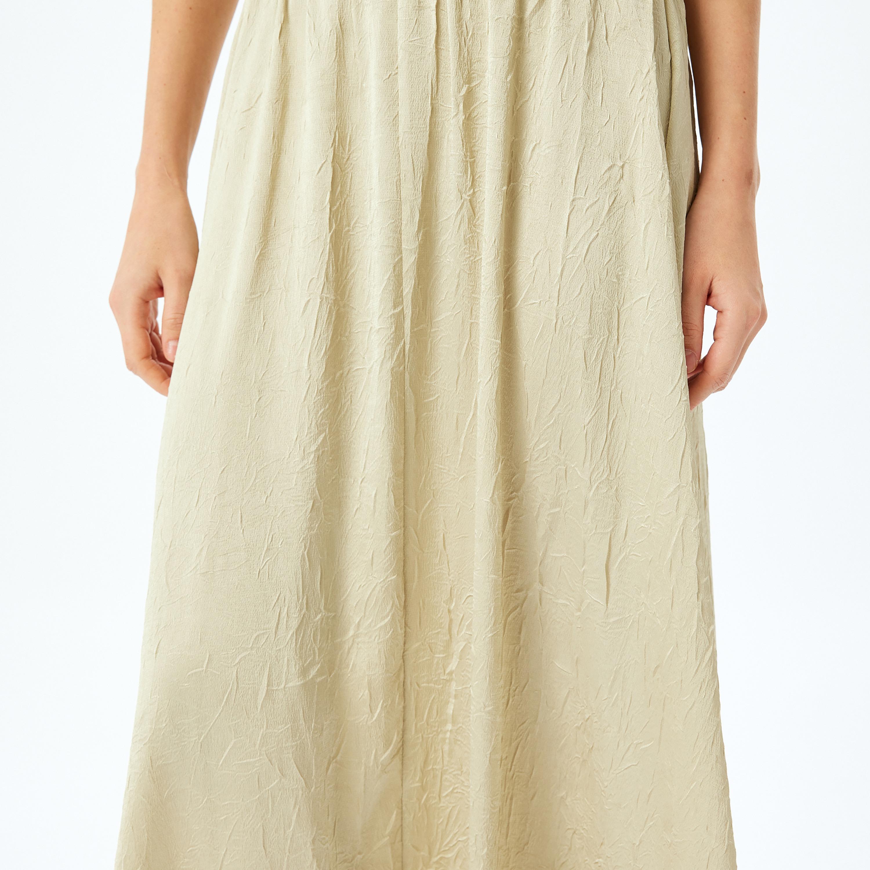 Koton Green Textured Elasticated Waist Women's Flared Maxi Skirt-women-clothing-bottoms-skirts-image-4