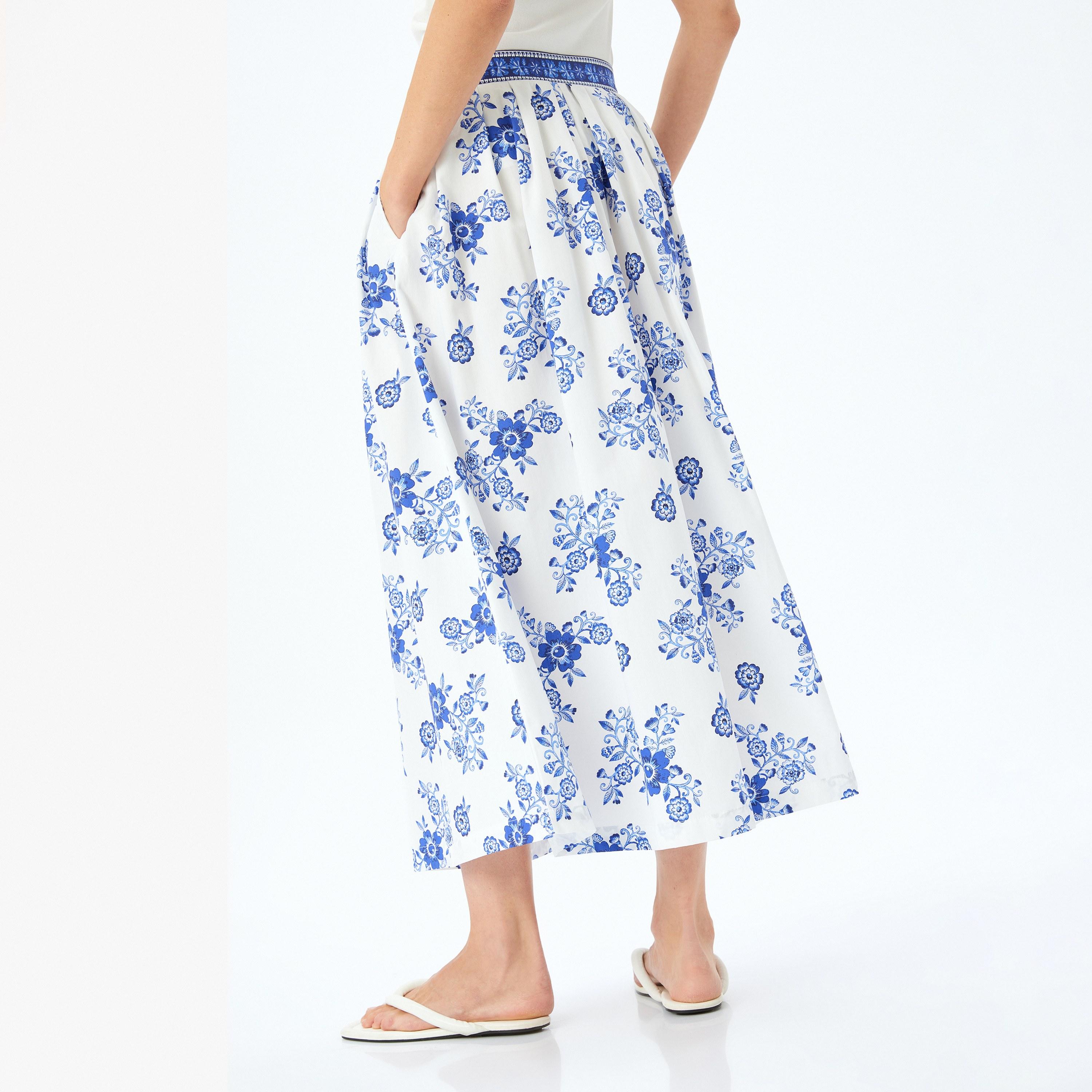 Koton Blue Floral Print Elasticated Waist Women's Midi Skirt-women-clothing-bottoms-skirts-image-3