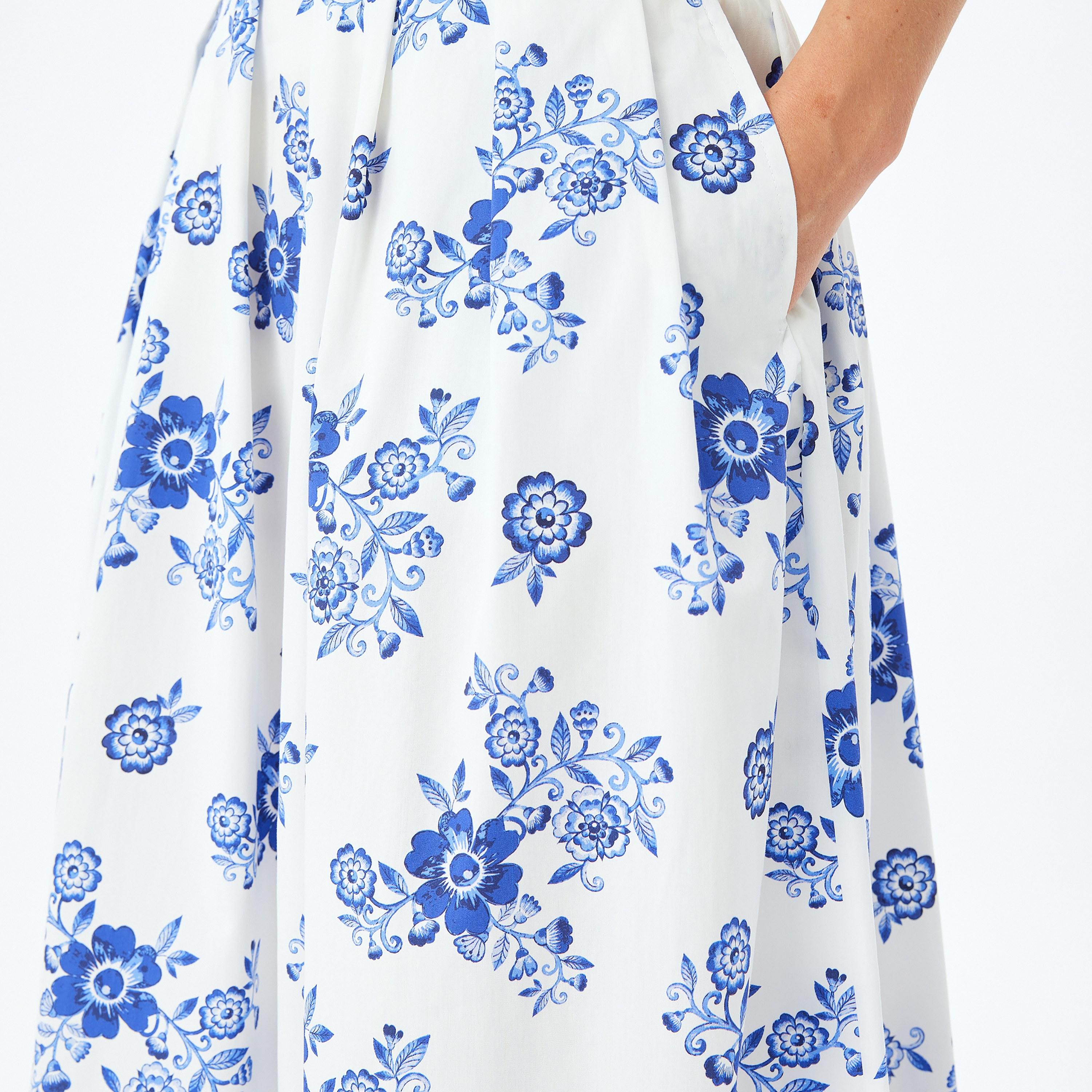 Koton Blue Floral Print Elasticated Waist Women's Midi Skirt-women-clothing-bottoms-skirts-image-4