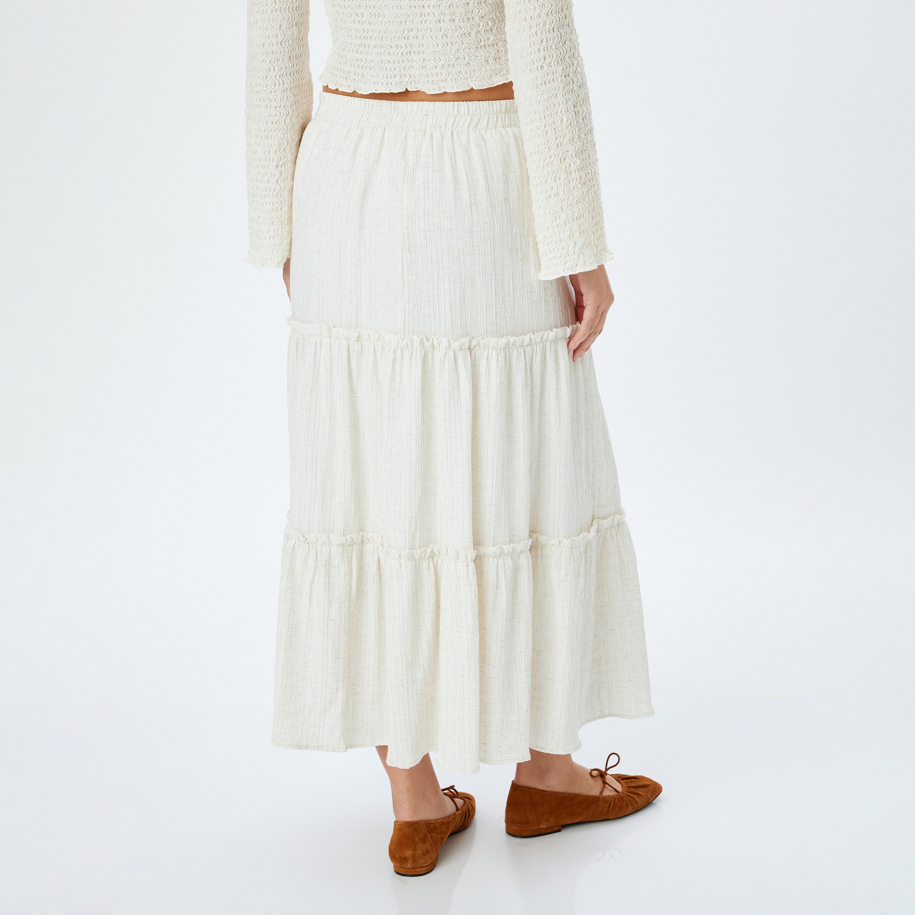 Koton White Textured Elasticated Waist Women's Midi Skirt-women-clothing-bottoms-skirts-image-3