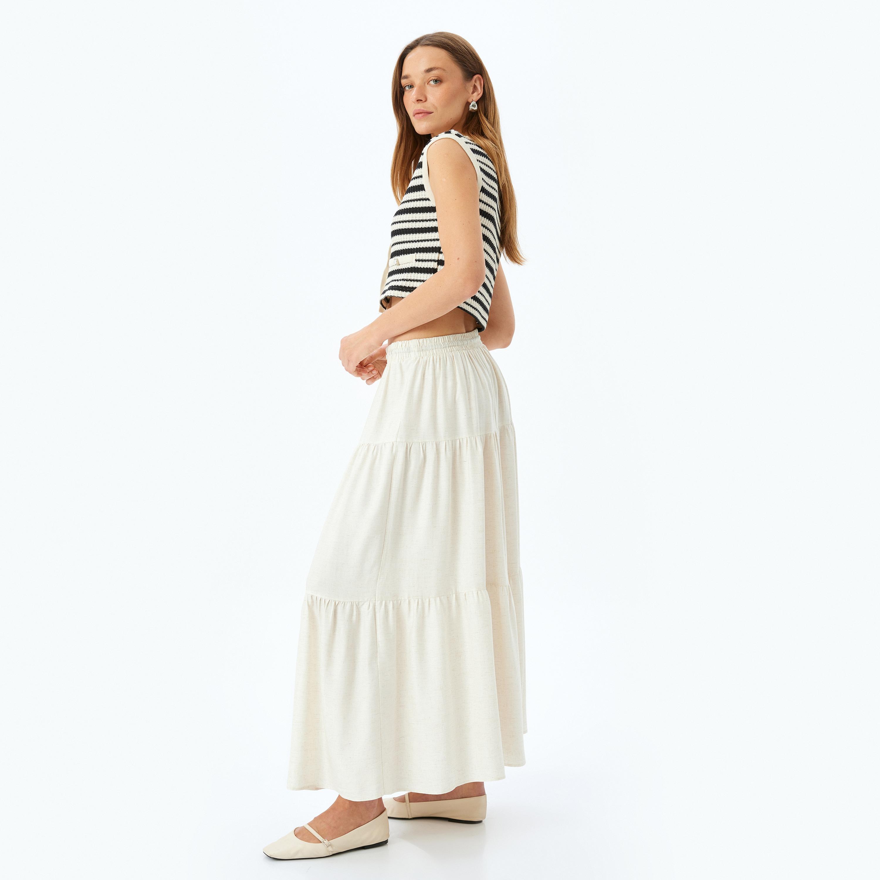 Koton White Plain Drawstring Women's Maxi Skirt-women-clothing-bottoms-skirts-image-2