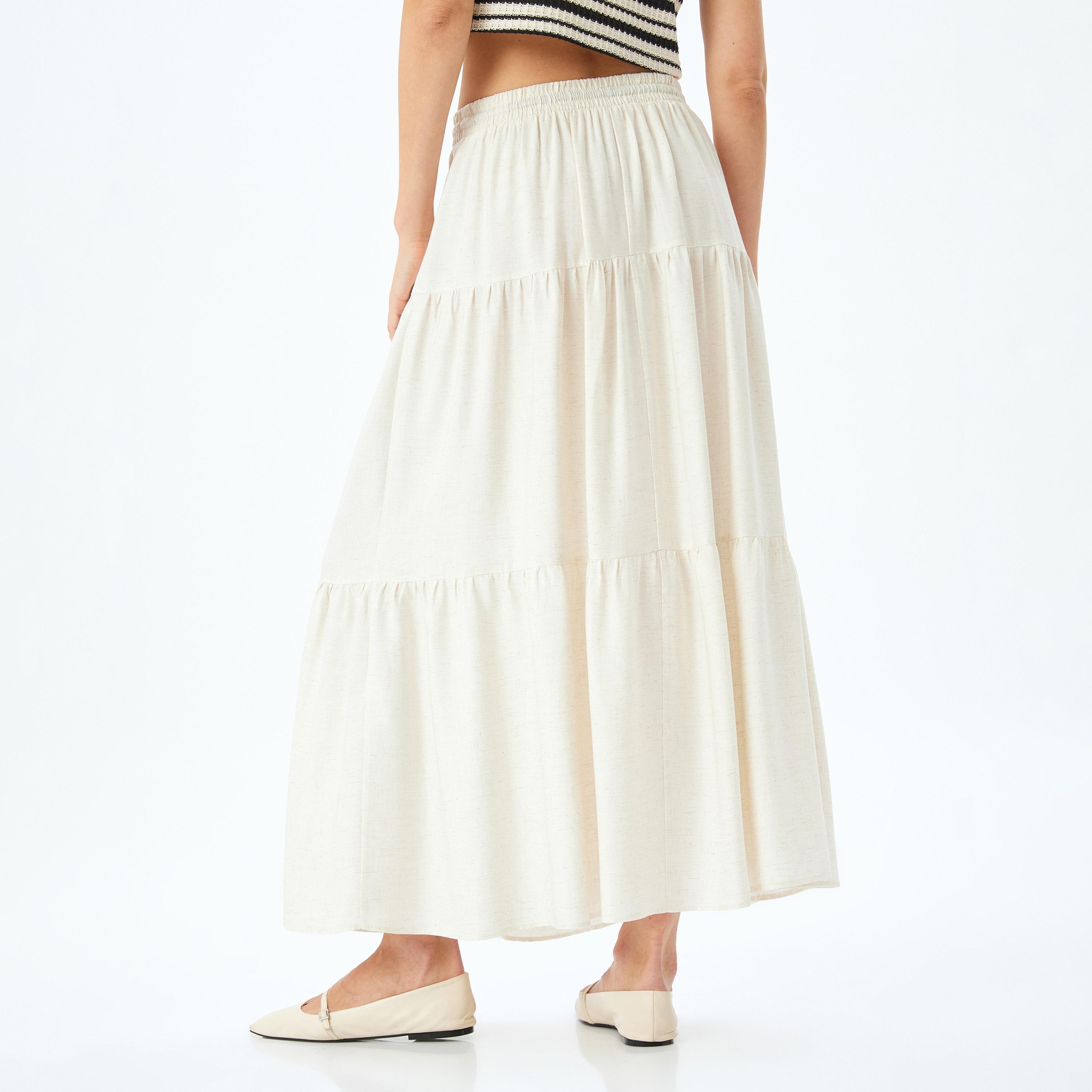 Koton White Plain Drawstring Women's Maxi Skirt-women-clothing-bottoms-skirts-image-3