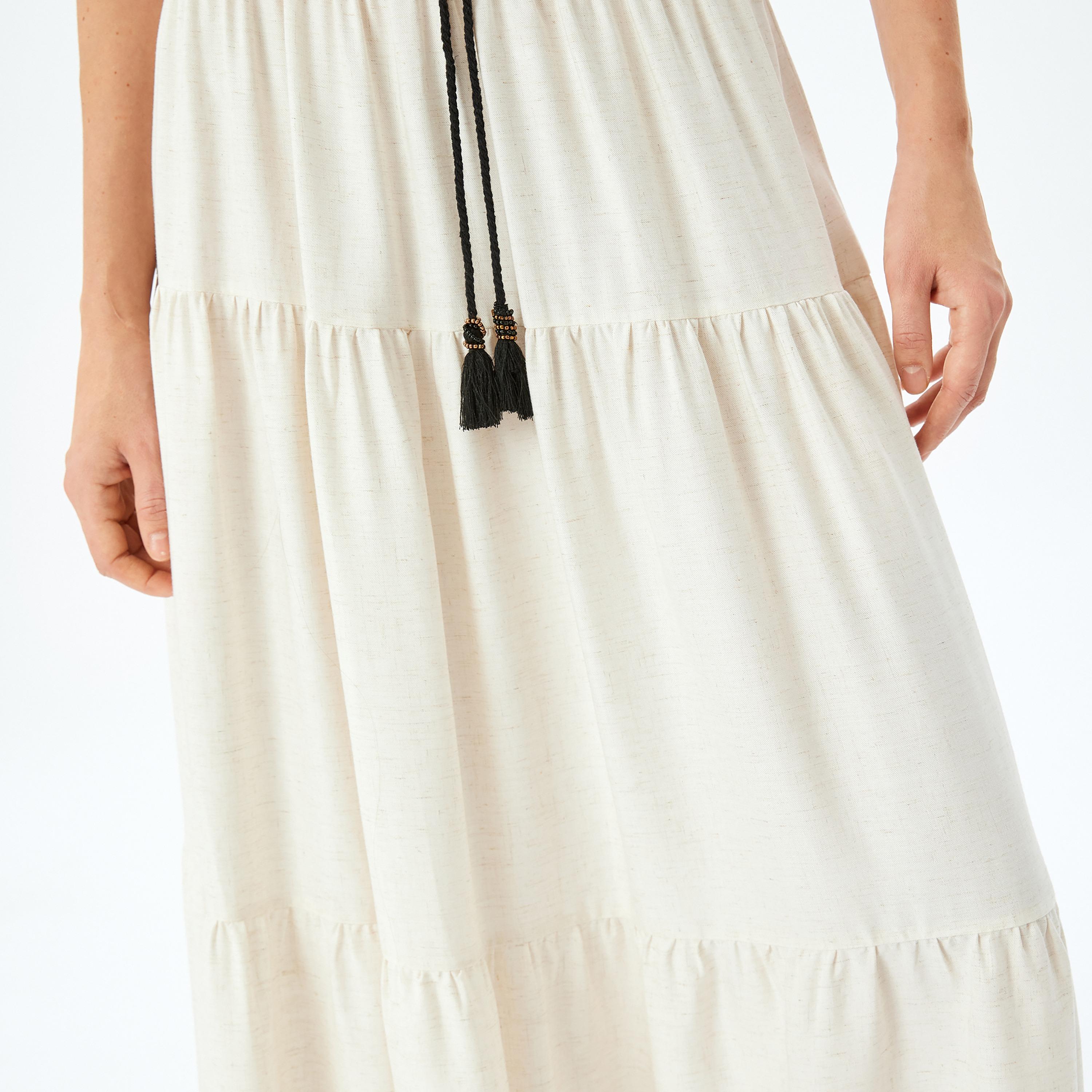 Koton White Plain Drawstring Women's Maxi Skirt-women-clothing-bottoms-skirts-image-4