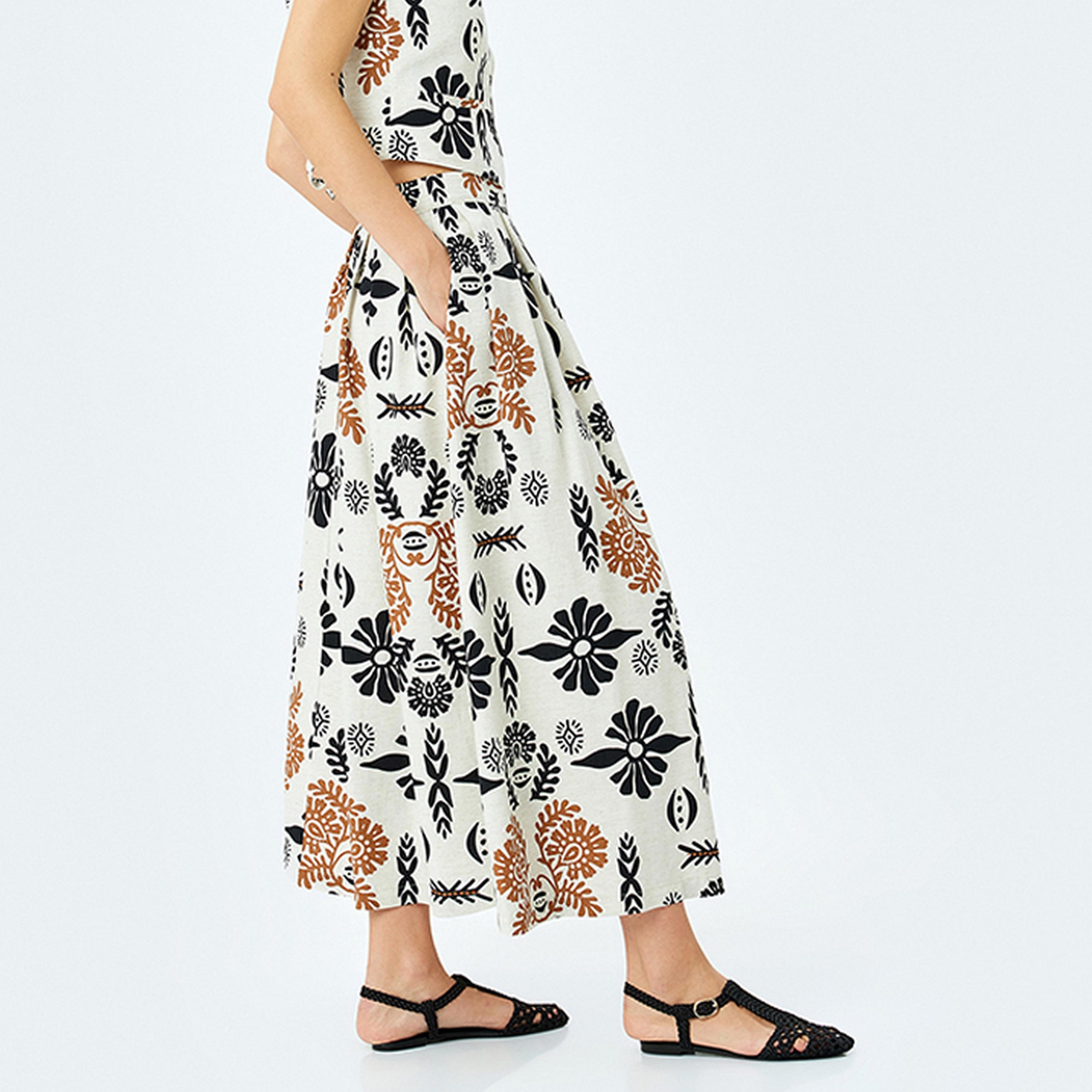 تنورة ميدي نسائية غير متماثلة ومطوية ومطبوعة من كوتون.-women-clothing-bottoms-skirts-image-3