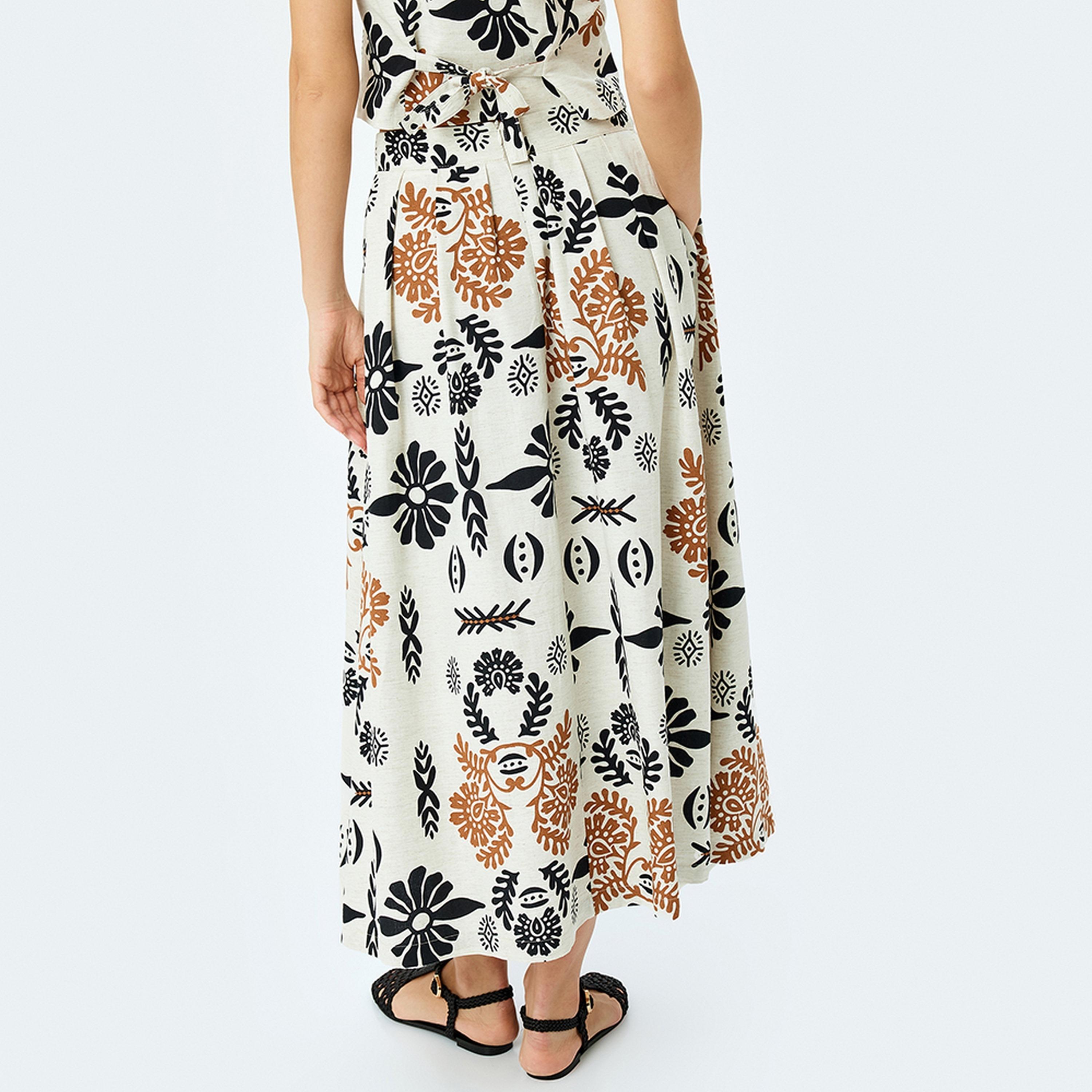 تنورة ميدي نسائية غير متماثلة ومطوية ومطبوعة من كوتون.-women-clothing-bottoms-skirts-image-4