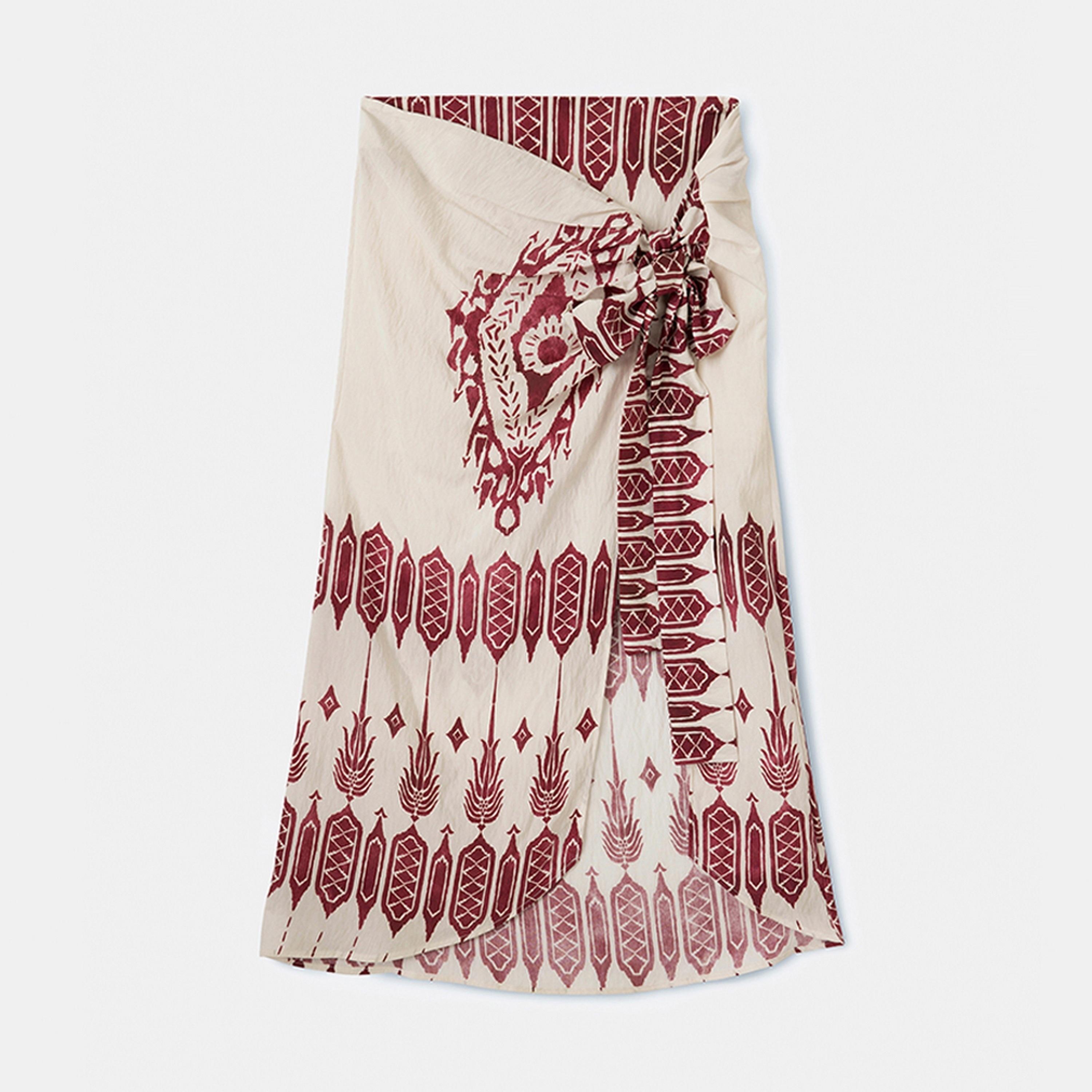 تنورة ميدي نسائية بلفة بطبعة عرقية من كوتون.-women-clothing-bottoms-skirts-image-5