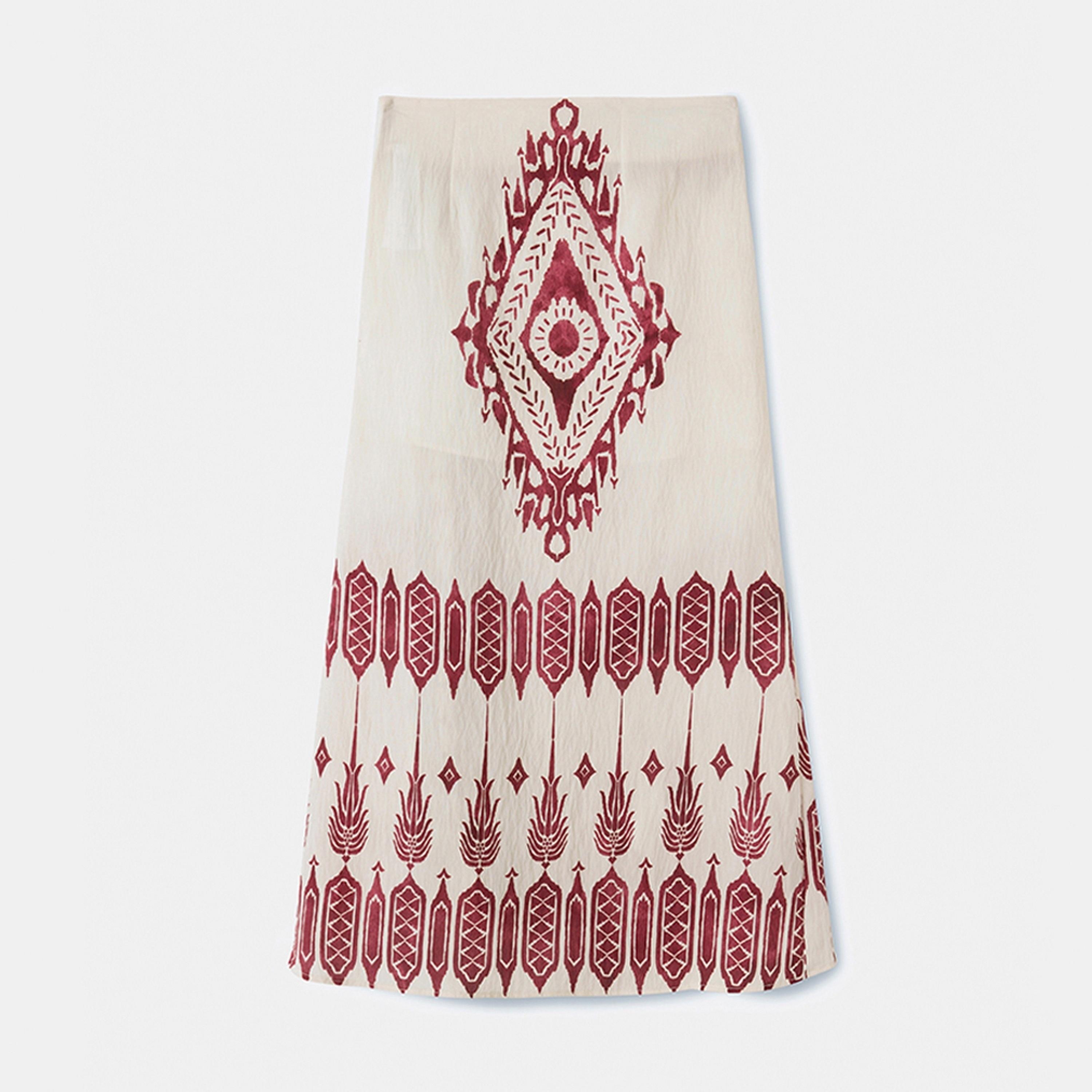 تنورة ميدي نسائية بلفة بطبعة عرقية من كوتون.-women-clothing-bottoms-skirts-image-6