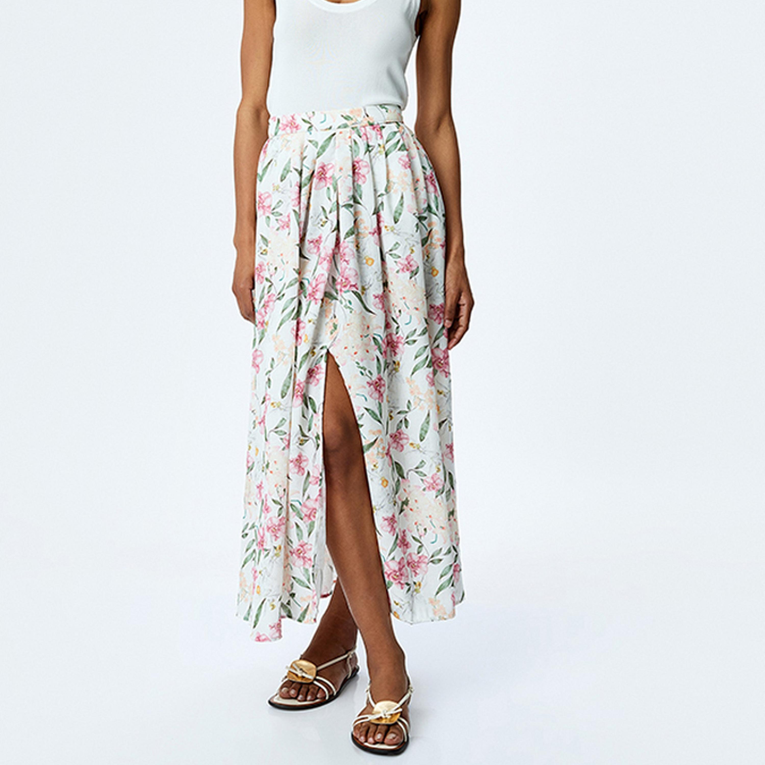 KOTON Floral Print & Pleated Slit Women's Maxi Skirt-women-clothing-bottoms-skirts-image-4