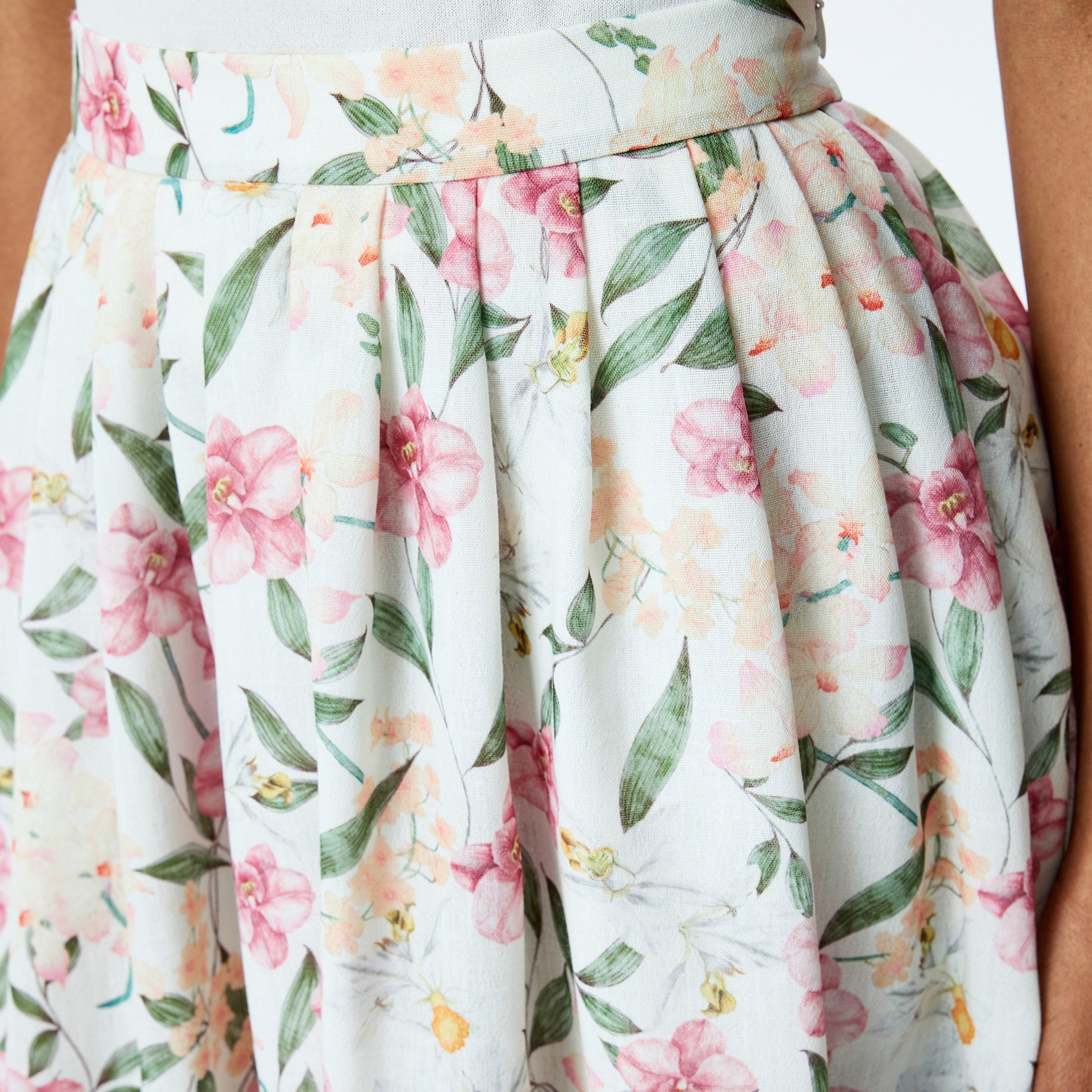 KOTON Floral Print & Pleated Slit Women's Maxi Skirt-women-clothing-bottoms-skirts-image-5