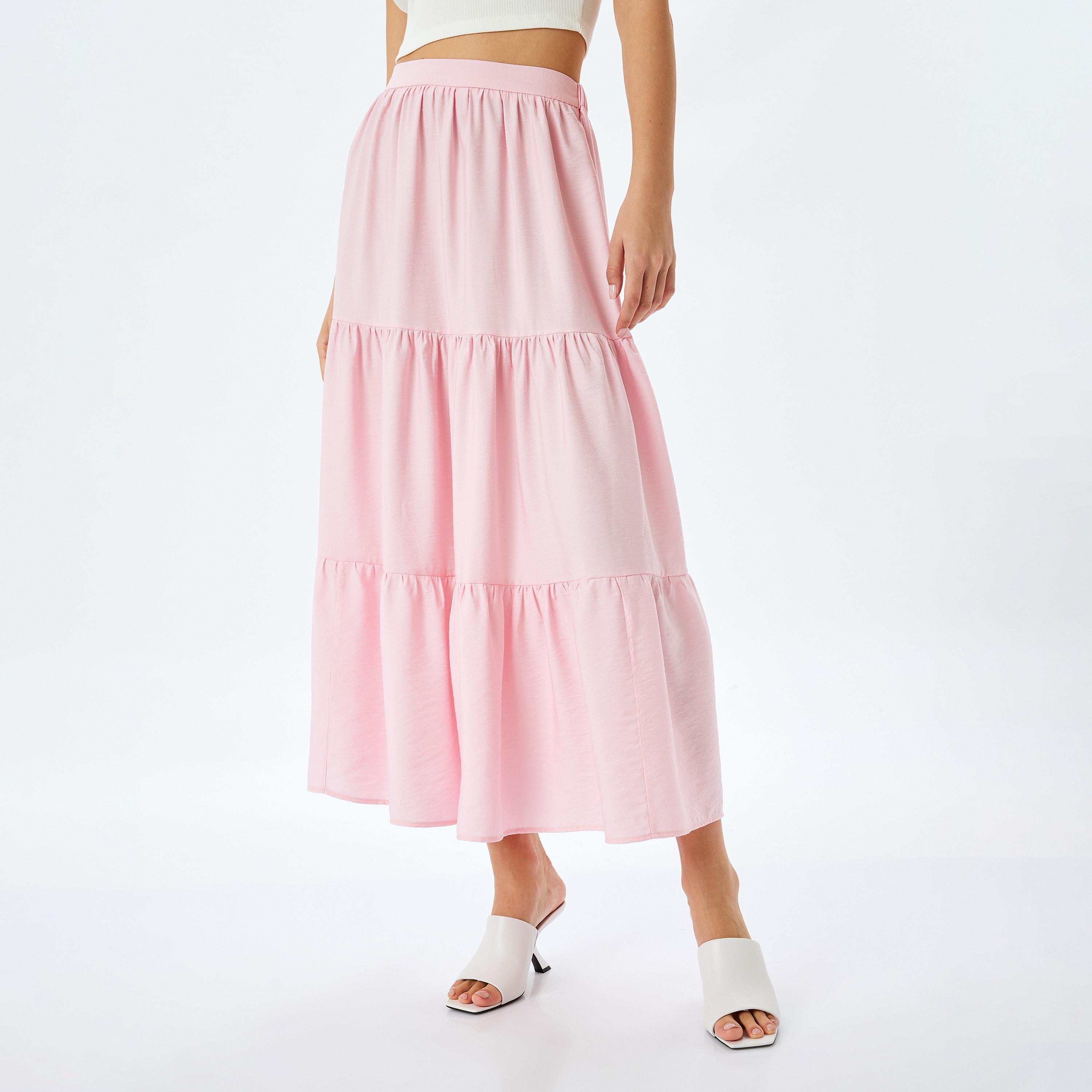 Koton Pink Plain Drawstring Women's Maxi Skirt-women-clothing-bottoms-skirts-image-1
