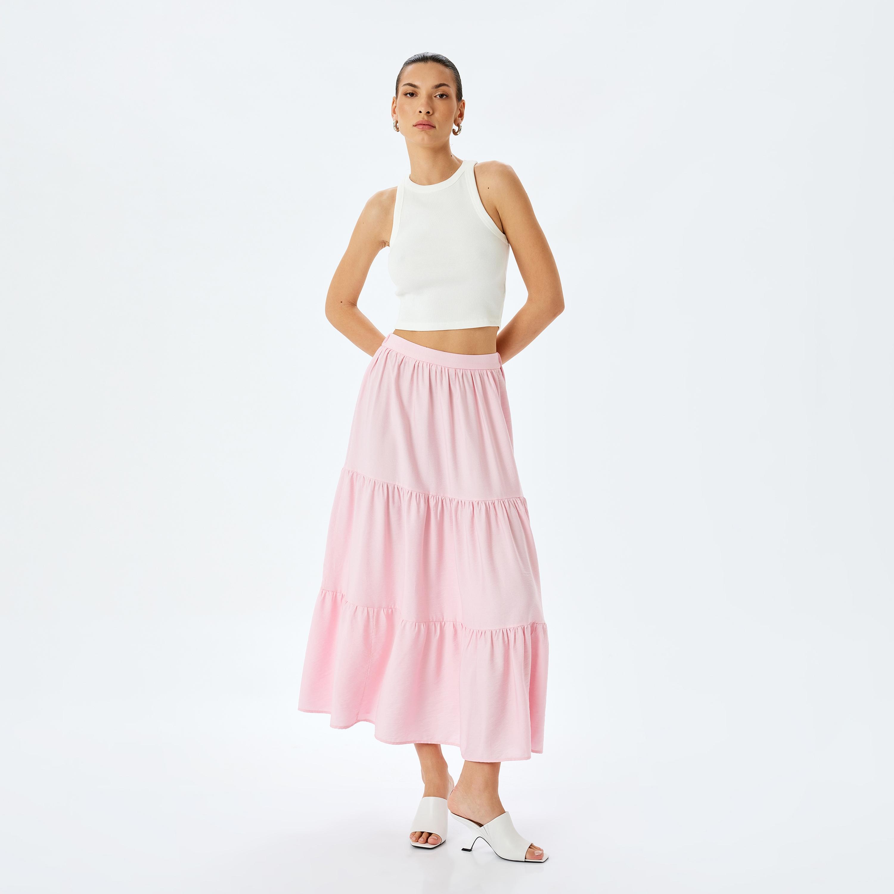 Koton Pink Plain Drawstring Women's Maxi Skirt-women-clothing-bottoms-skirts-image-2