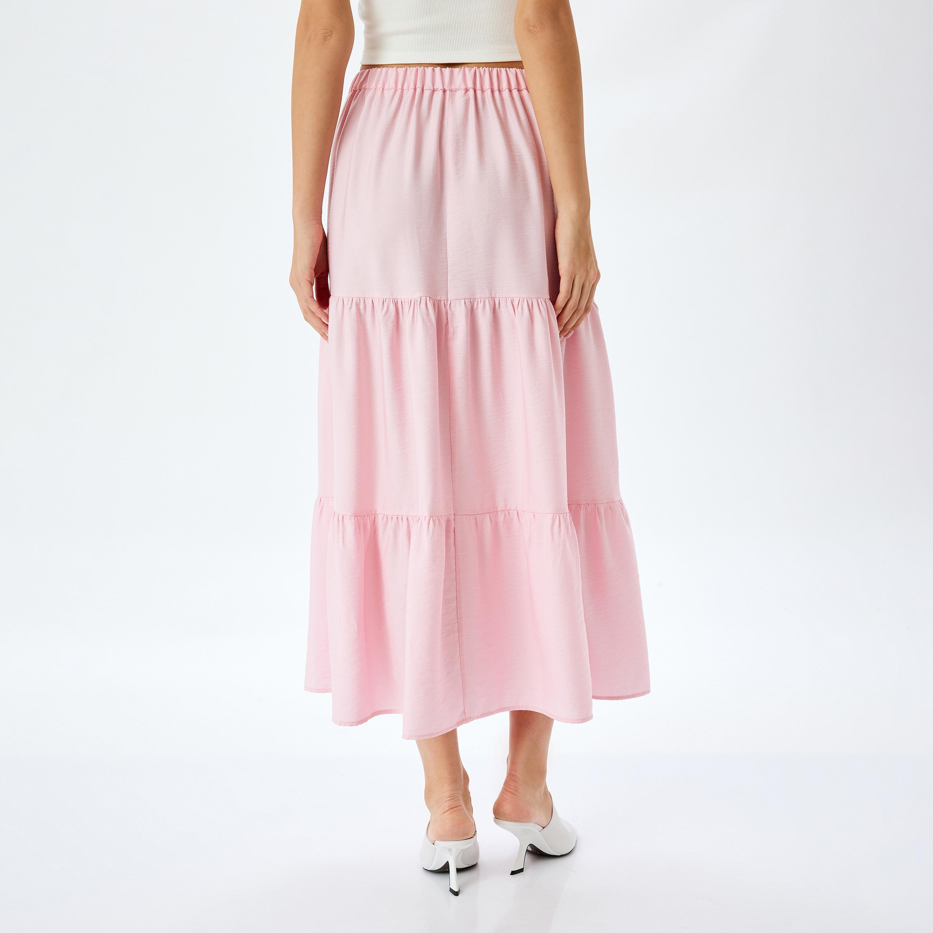 Koton Pink Plain Drawstring Women's Maxi Skirt-women-clothing-bottoms-skirts-image-3