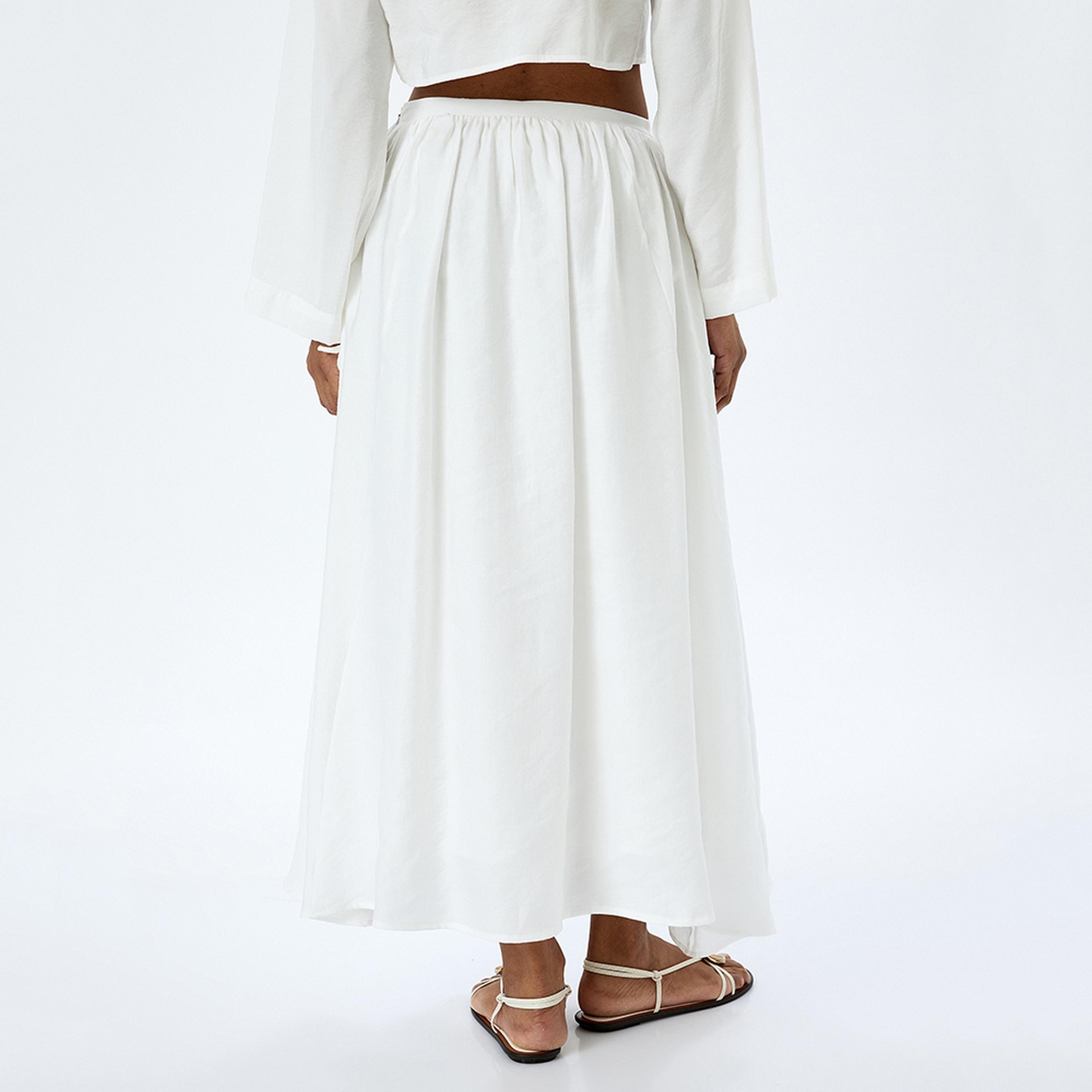 KOTON Gathered A-Line Women's Midi Skirt-women-clothing-bottoms-skirts-image-3
