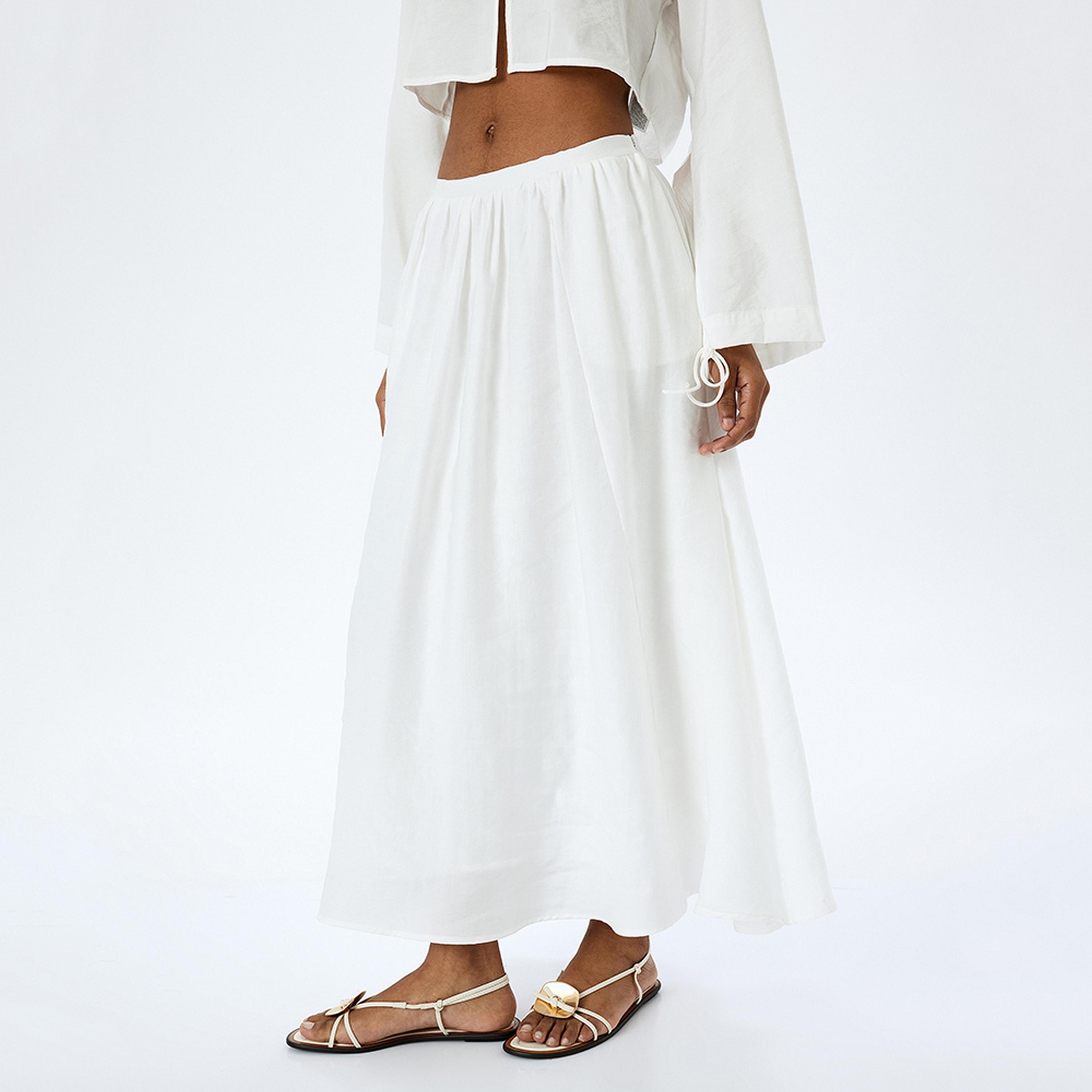 KOTON Gathered A-Line Women's Midi Skirt-women-clothing-bottoms-skirts-image-4
