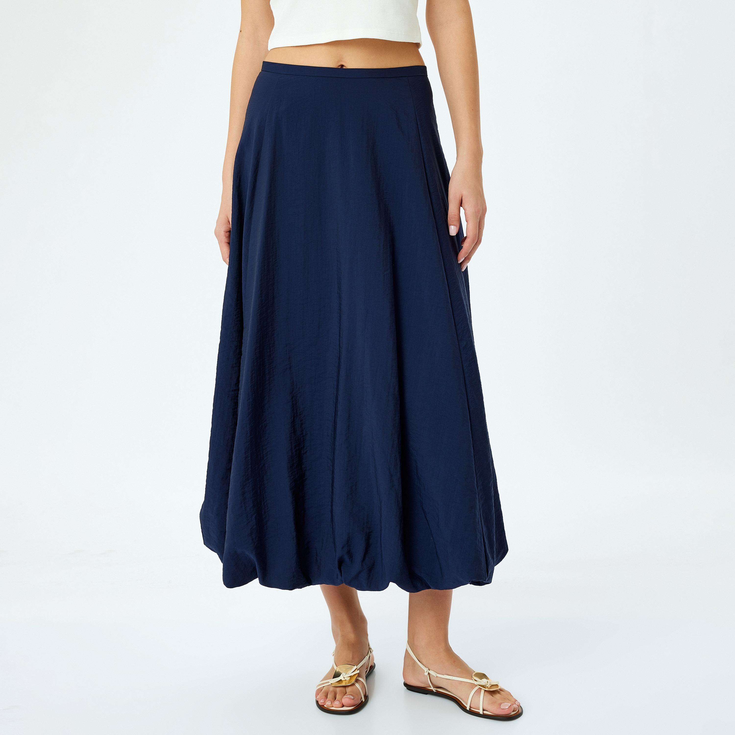 Koton Dark Blue Plain Concealed Zip Women's Midi Skirt-women-clothing-bottoms-skirts-image-1