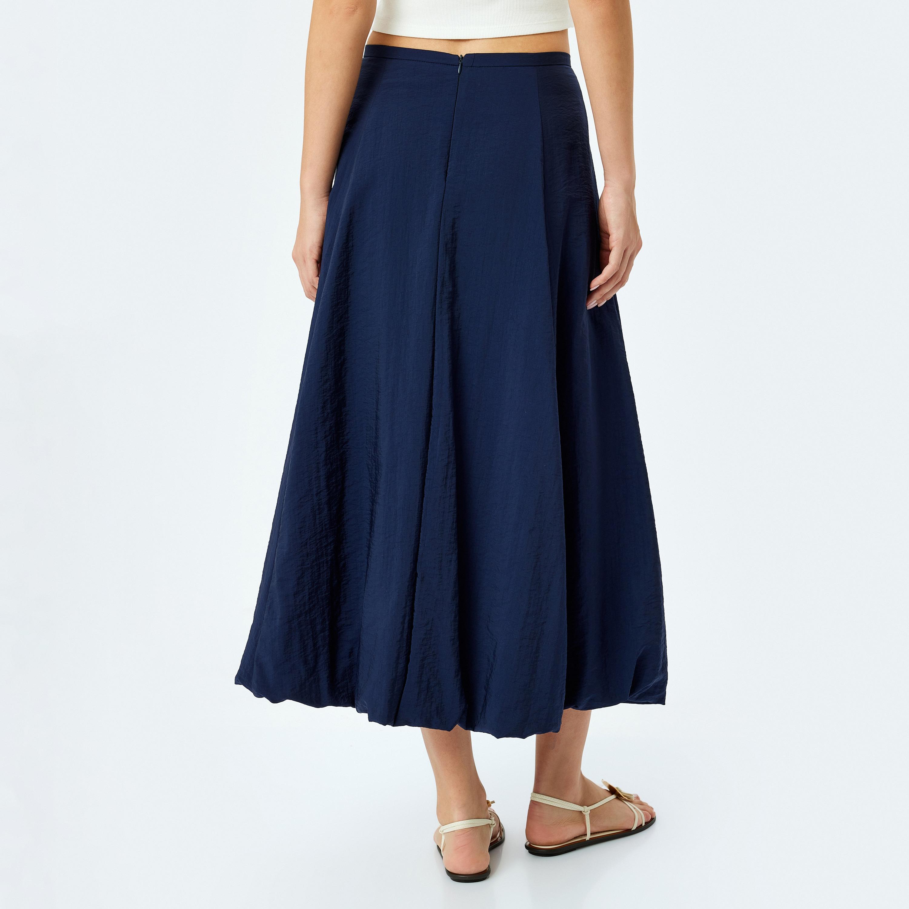 Koton Dark Blue Plain Concealed Zip Women's Midi Skirt-women-clothing-bottoms-skirts-image-3