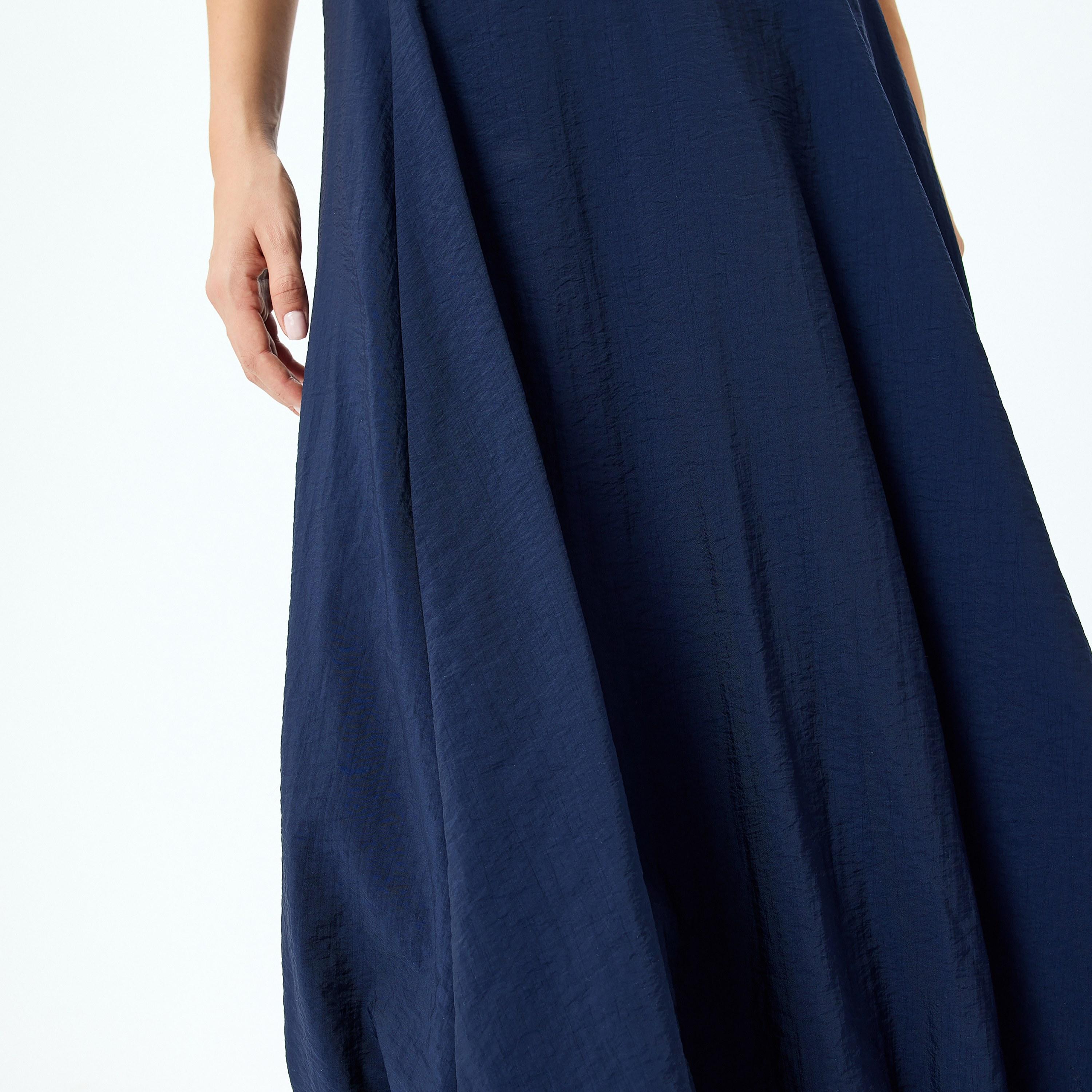 Koton Dark Blue Plain Concealed Zip Women's Midi Skirt-women-clothing-bottoms-skirts-image-4