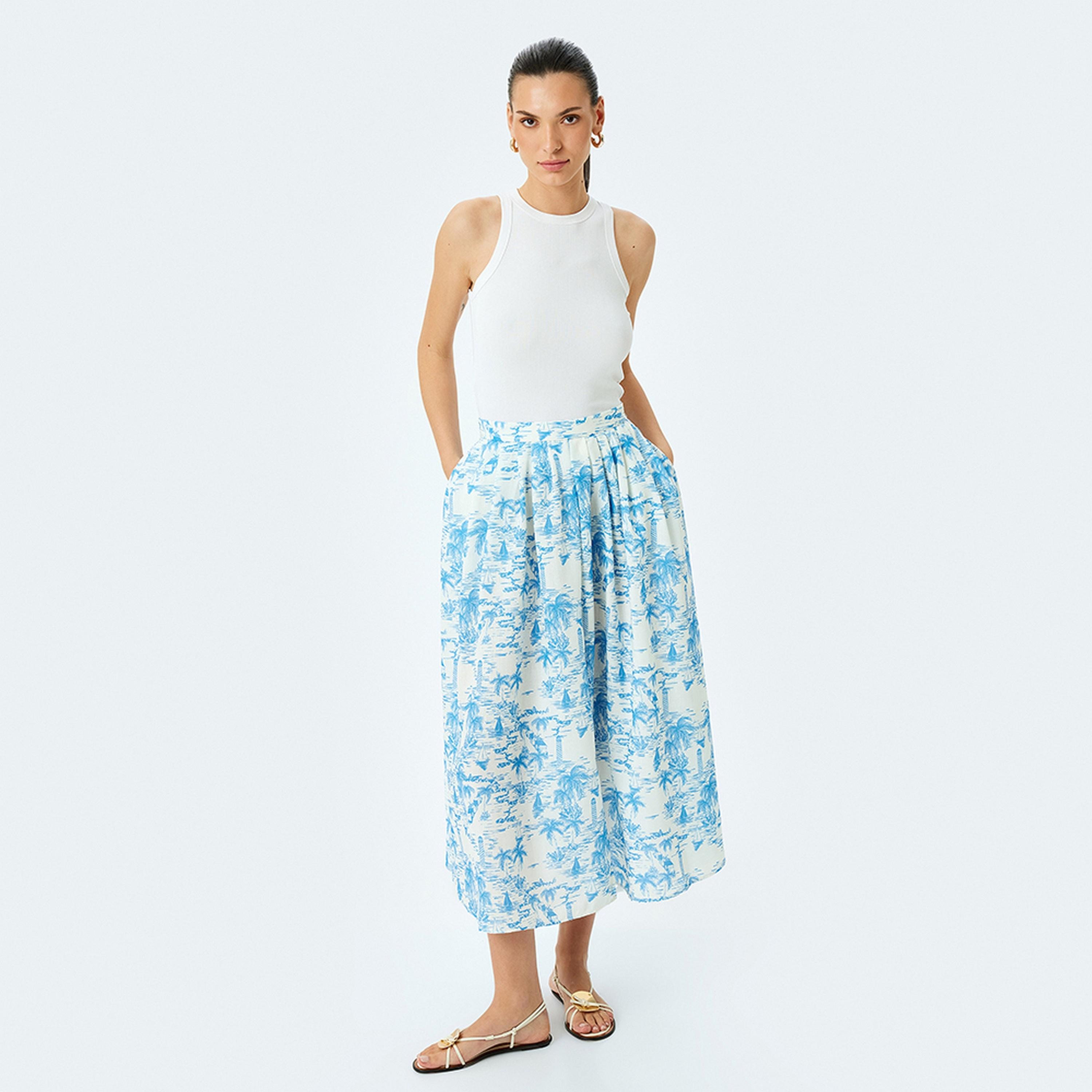 KOTON Tropical Print Slit Women's Midi Skirt-women-clothing-bottoms-skirts-image-2