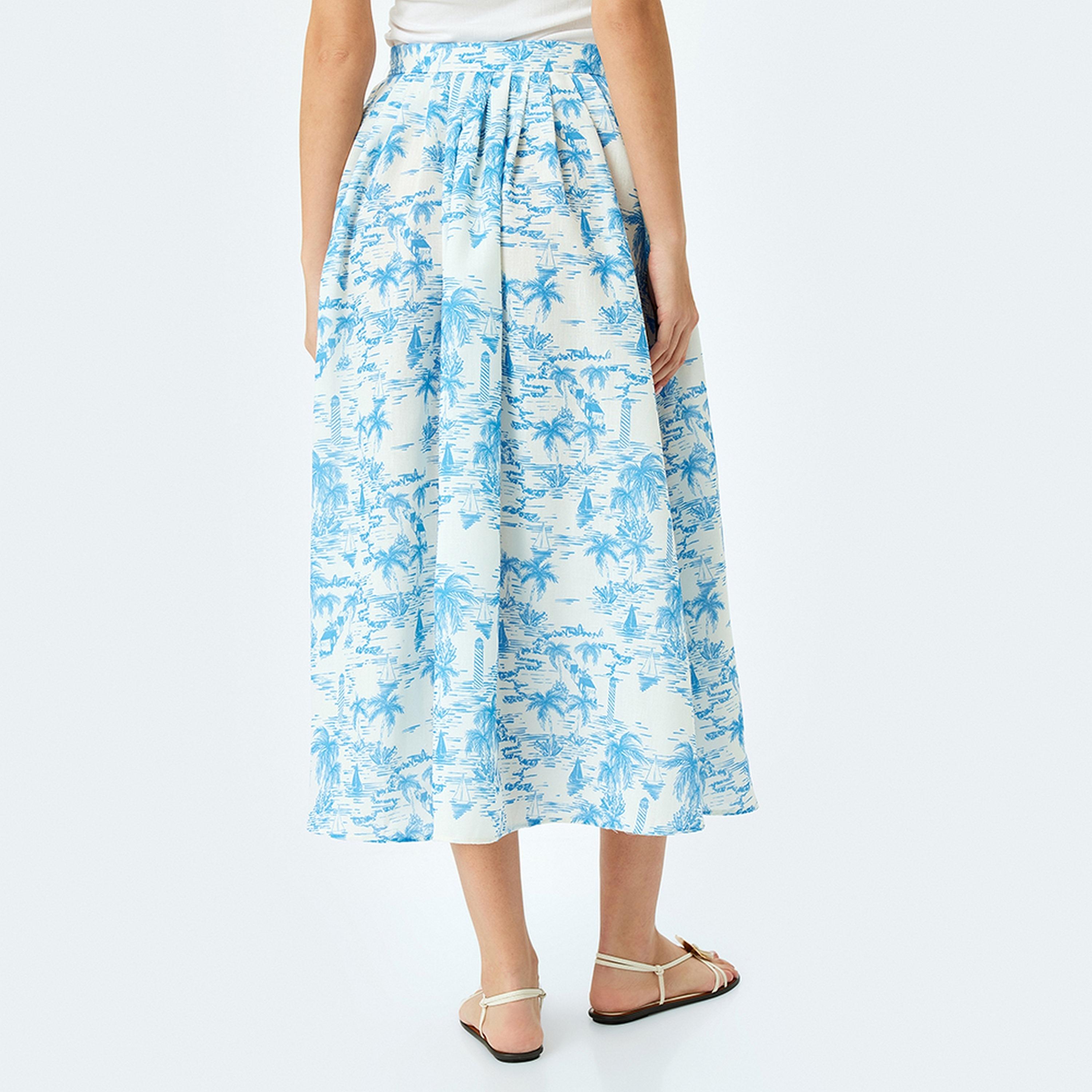 KOTON Tropical Print Slit Women's Midi Skirt-women-clothing-bottoms-skirts-image-3