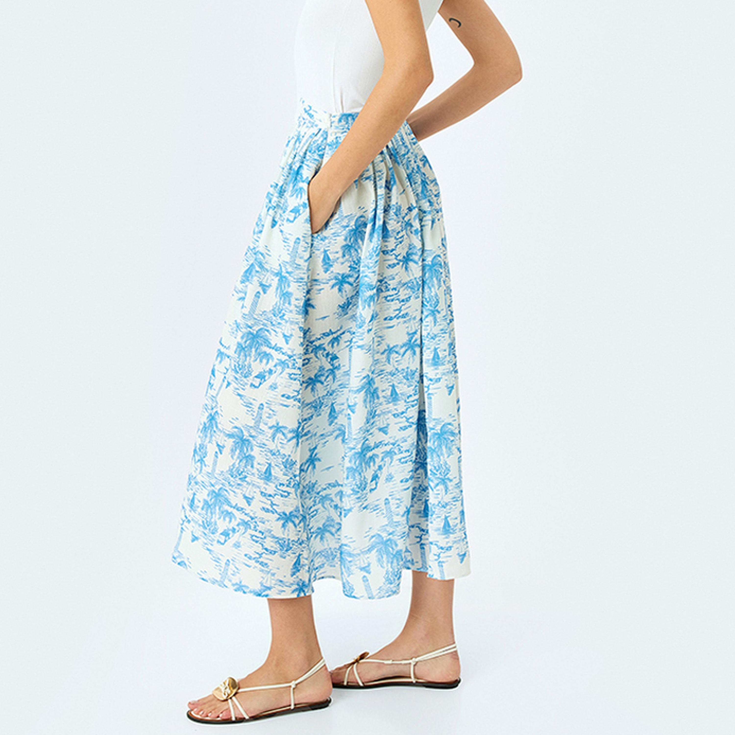KOTON Tropical Print Slit Women's Midi Skirt-women-clothing-bottoms-skirts-image-4