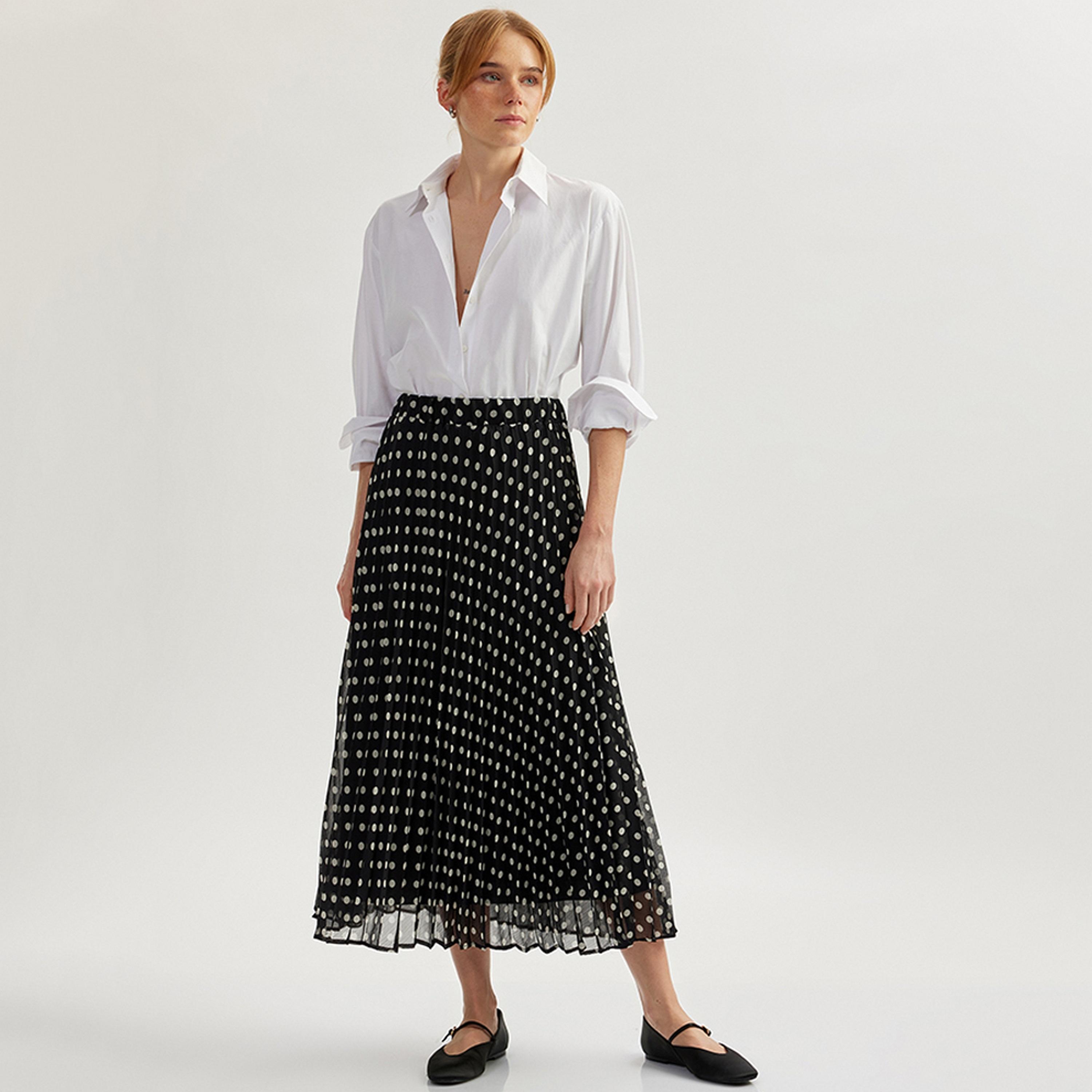 تنورة ميدي نسائية بقصة ايه-لاين بطبعة نقاط البولكا من كوتون.-women-clothing-bottoms-skirts-image-2