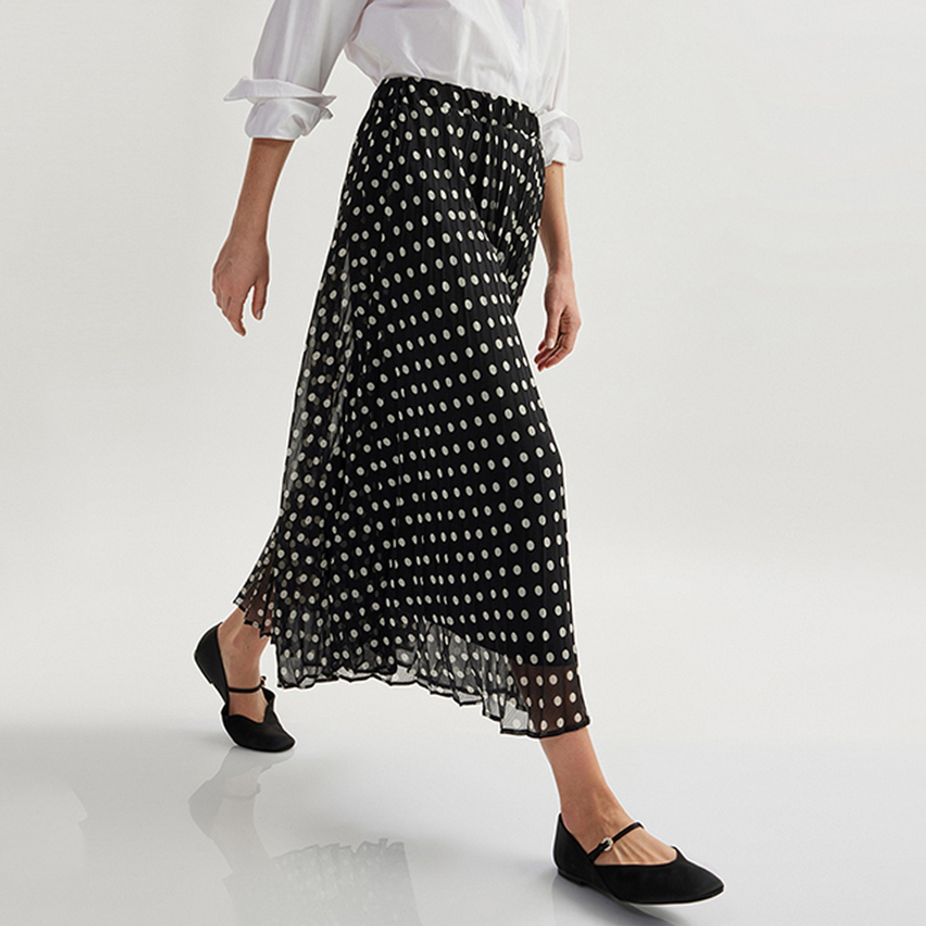 تنورة ميدي نسائية بقصة ايه-لاين بطبعة نقاط البولكا من كوتون.-women-clothing-bottoms-skirts-image-3