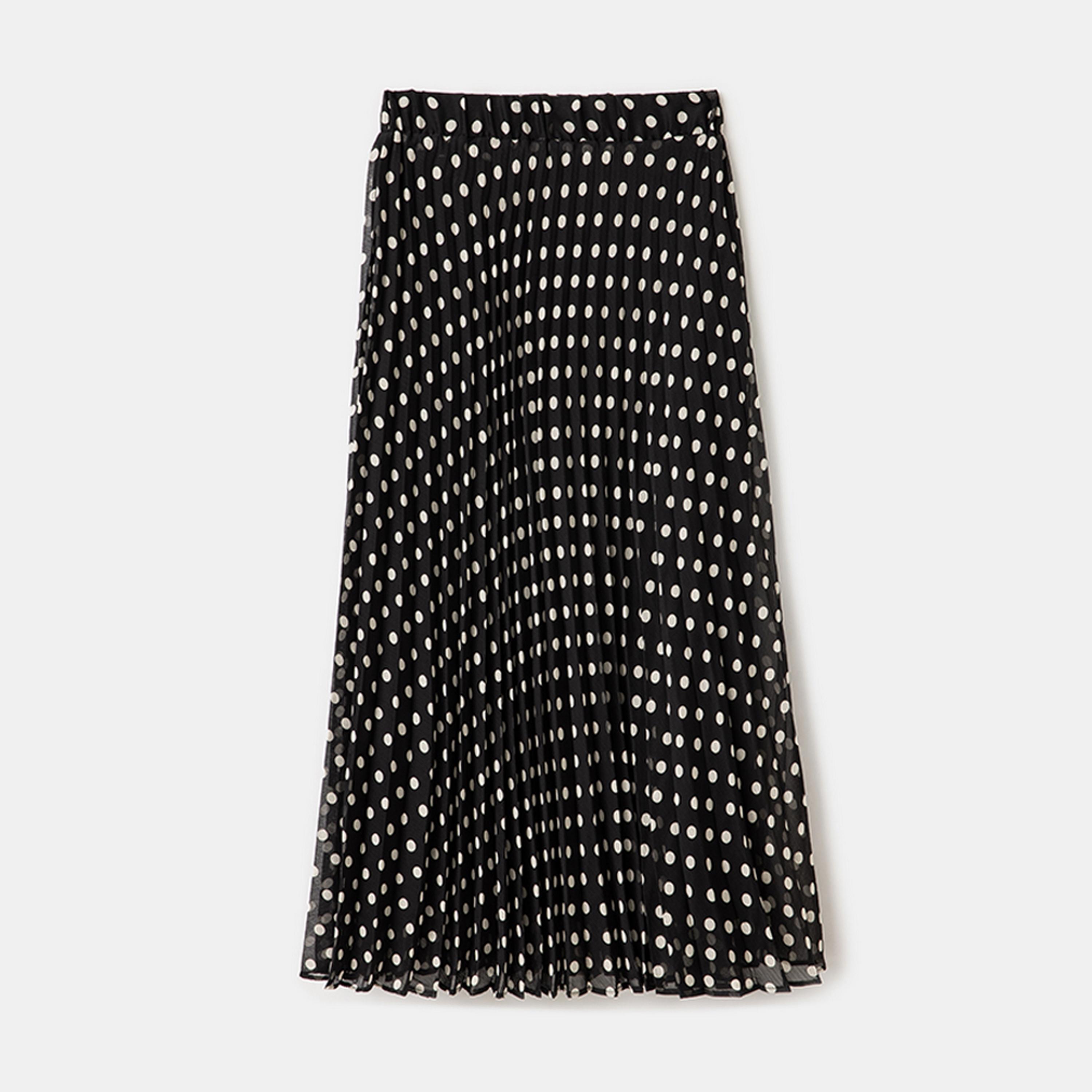 تنورة ميدي نسائية بقصة ايه-لاين بطبعة نقاط البولكا من كوتون.-women-clothing-bottoms-skirts-image-4