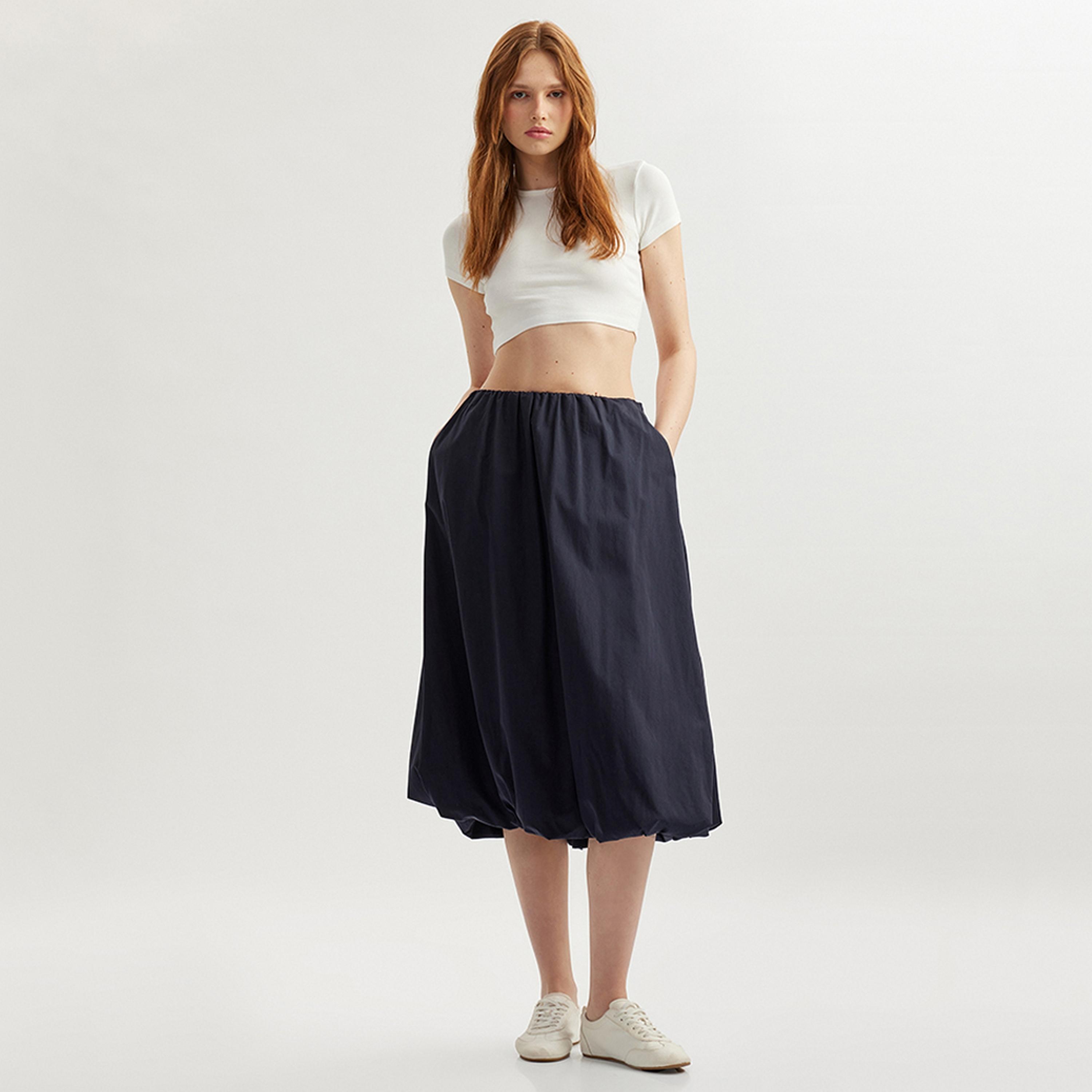 KOTON A-Line Women's Midi Bubble Hem Skirt-women-clothing-bottoms-skirts-image-2