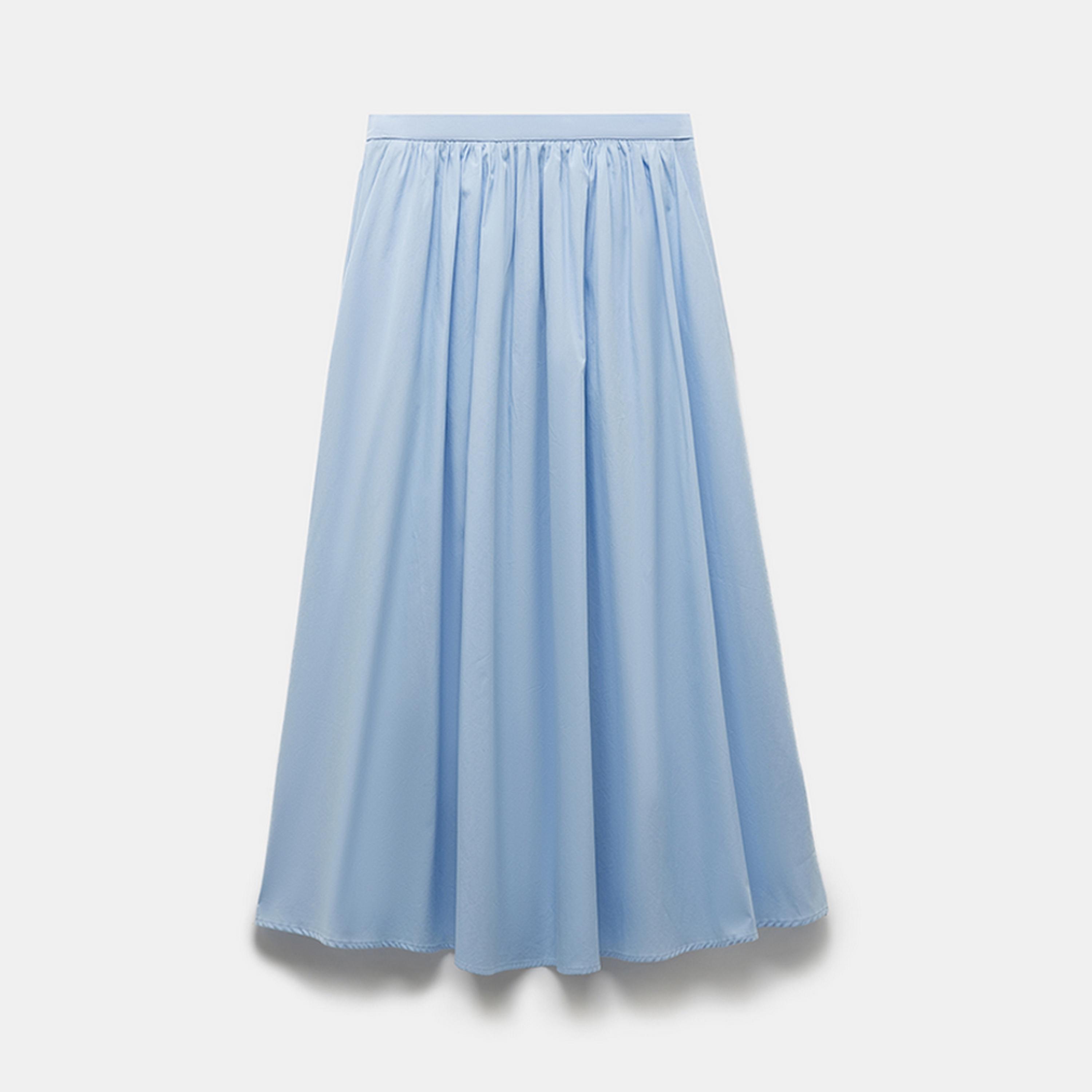 تنورة ميدي نسائية بقصة ايه-لاين بتصميم مطوي من كوتون.-women-clothing-bottoms-skirts-image-1