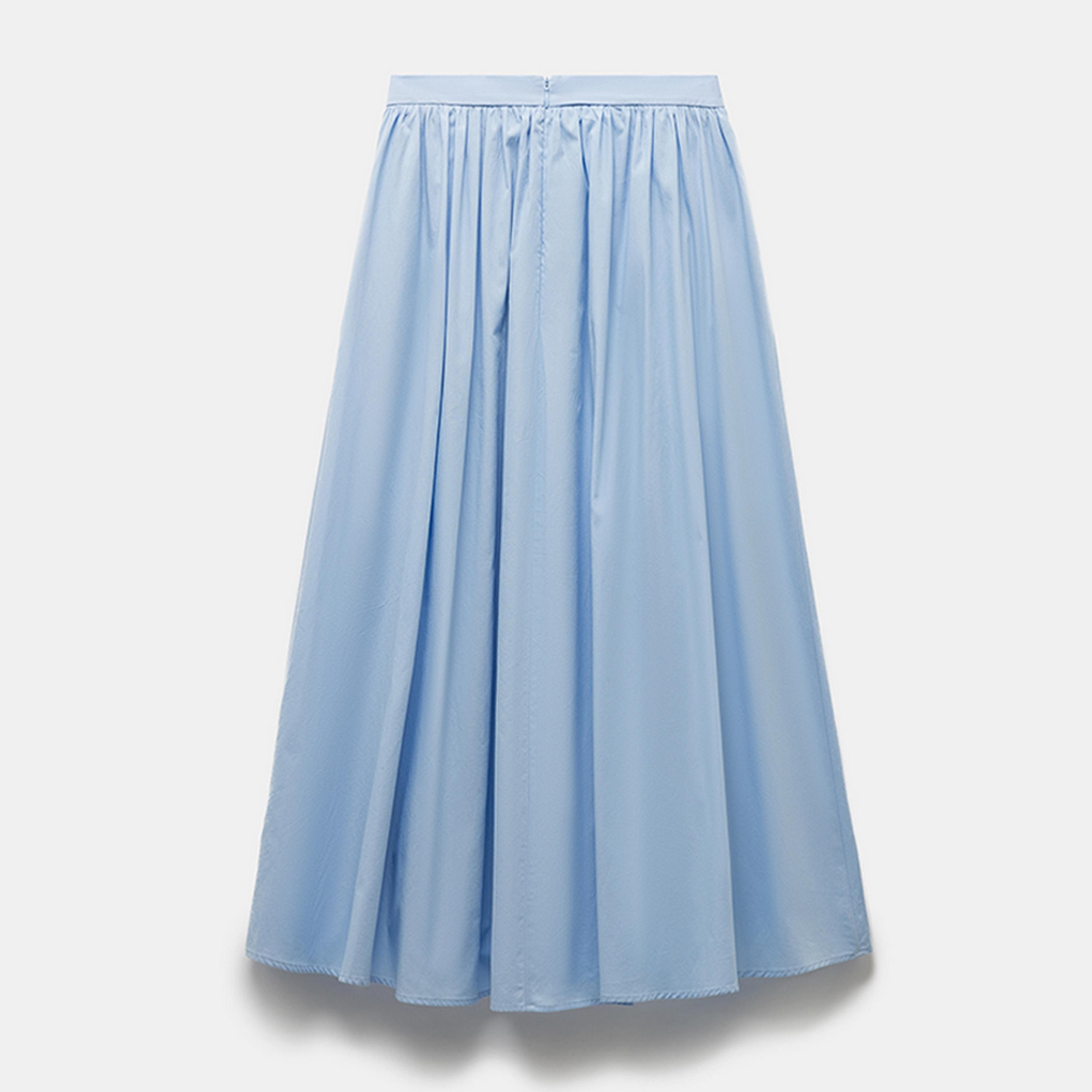 تنورة ميدي نسائية بقصة ايه-لاين بتصميم مطوي من كوتون.-women-clothing-bottoms-skirts-image-3
